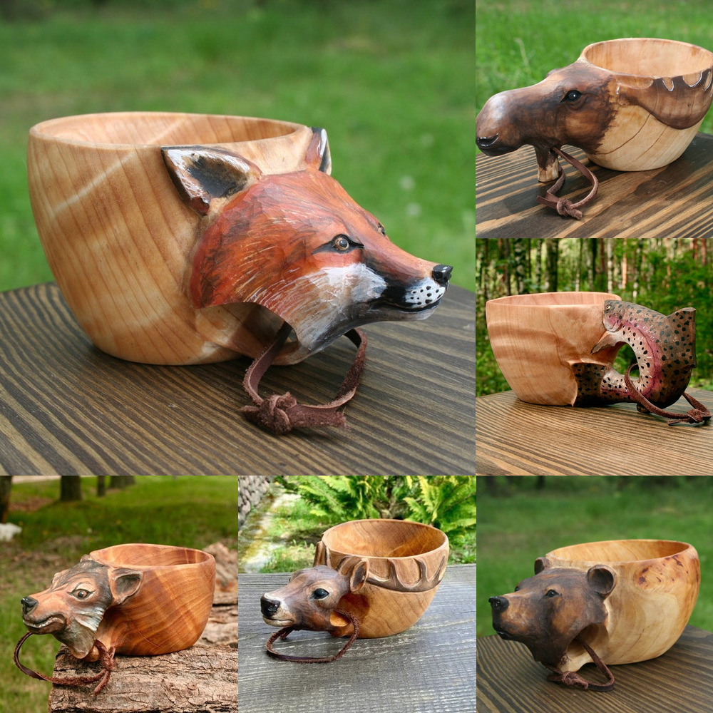 Taza de Madera Esculpidas a Mano - Kuksa Nórdica para Camping y Café — imagen 1