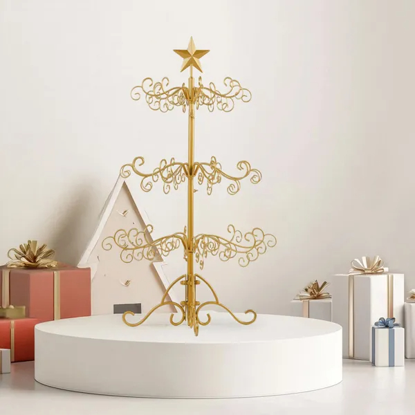 Wrought Iron Christmas Tree, Metal Ornament Display Tree Stand For Holiday Party Home Decor, Indoor & Outdoor Decor Hanger, Gold — image 11