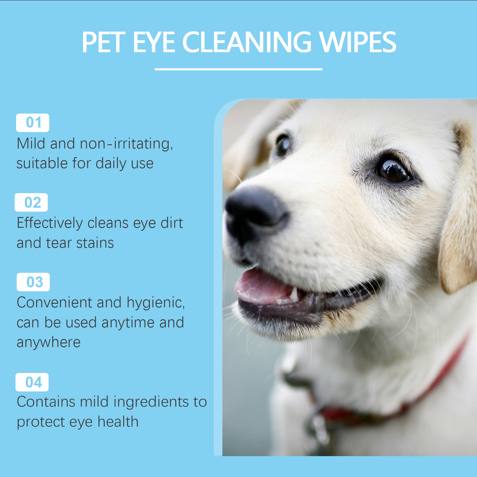 Limpieza de Ojos para Mascotas: Paños para Eliminar Manchas Lacrimales con Ácido Citríaco Suave, 60 Unidades — imagen 3