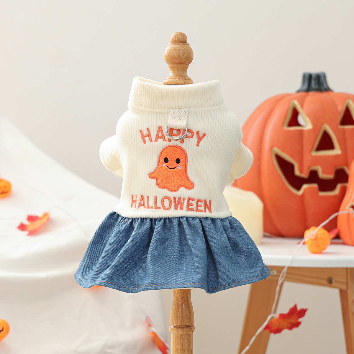 Pet Clothing Cute Halloween Ghost Dress for Small Dogs and Cats, Warm Autumn and Winter Apparel — image 6