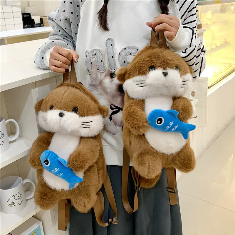 Adorable Otter Holding Fish Plush Backpack Capybara Cute Girls Trendy Backpack Casual Gifts for Children — image 2