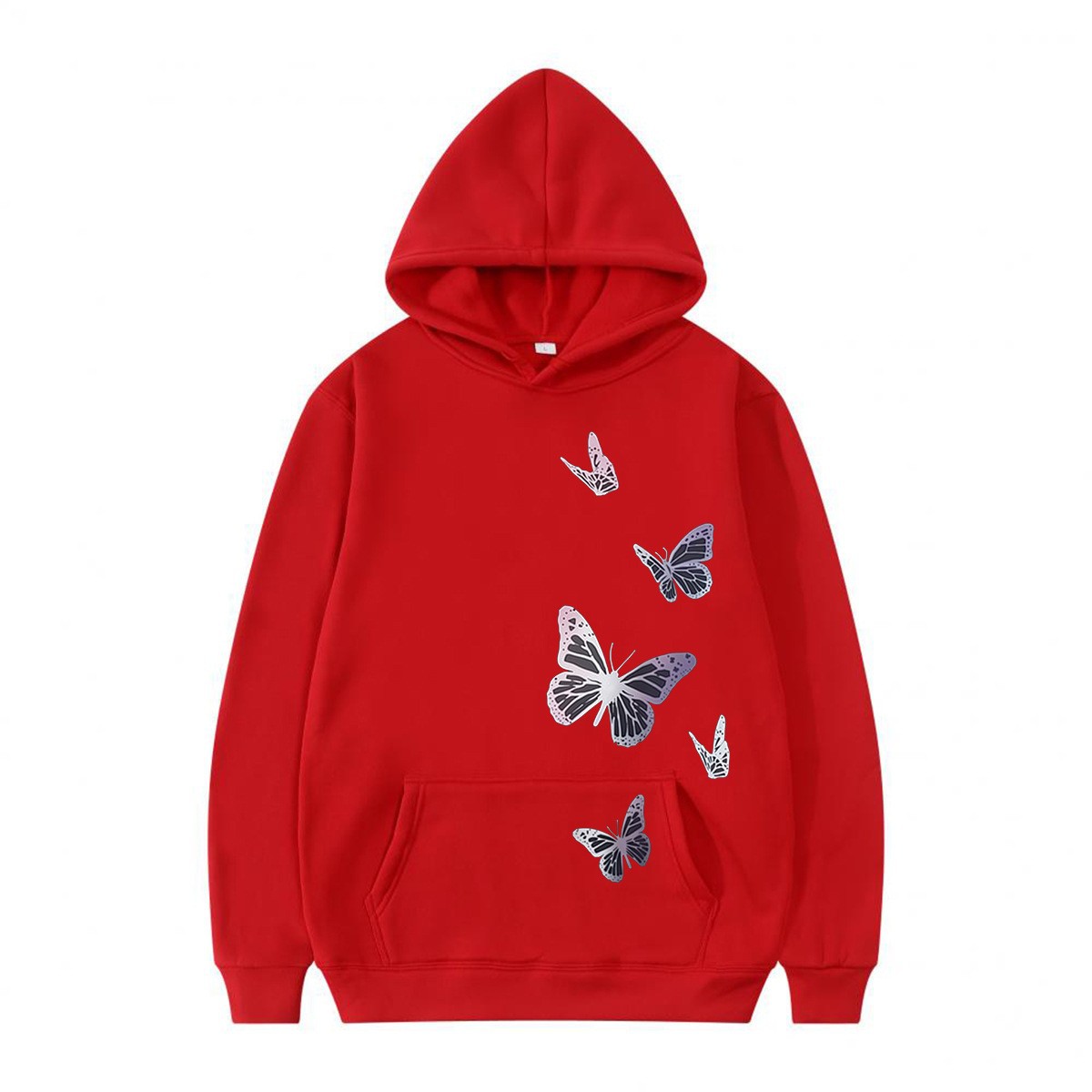 Fleece Lined Hooded Sweatshirt Couple Loose Casual Sporty Trendy Butterfly Design — image 19