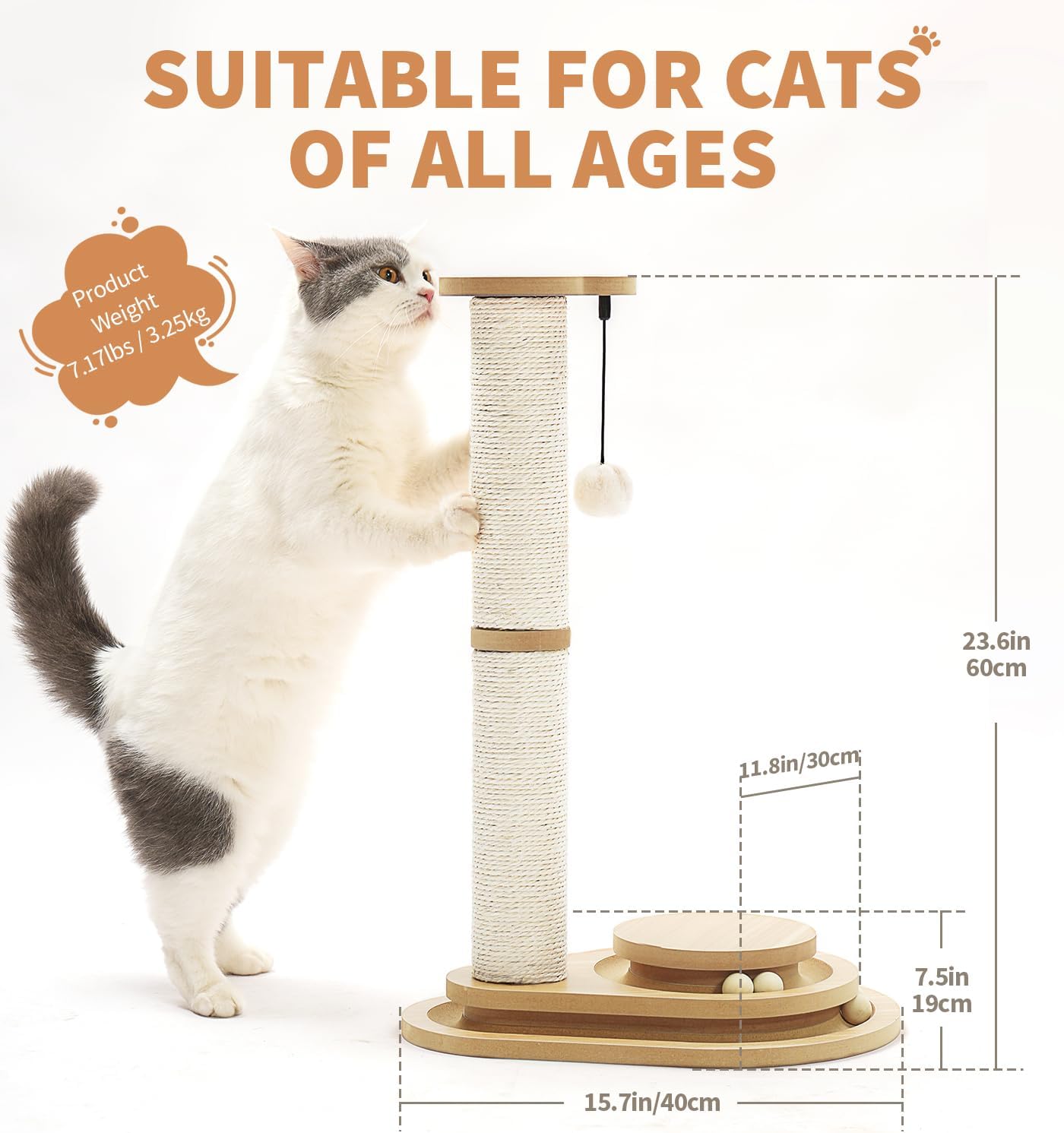 Poste de Rastrillado para Gatos Mediano con Dos Capas de Sisal, Juguetes Interactivos para Indor, Bola Colgante de Madera para Kitten — imagen 17