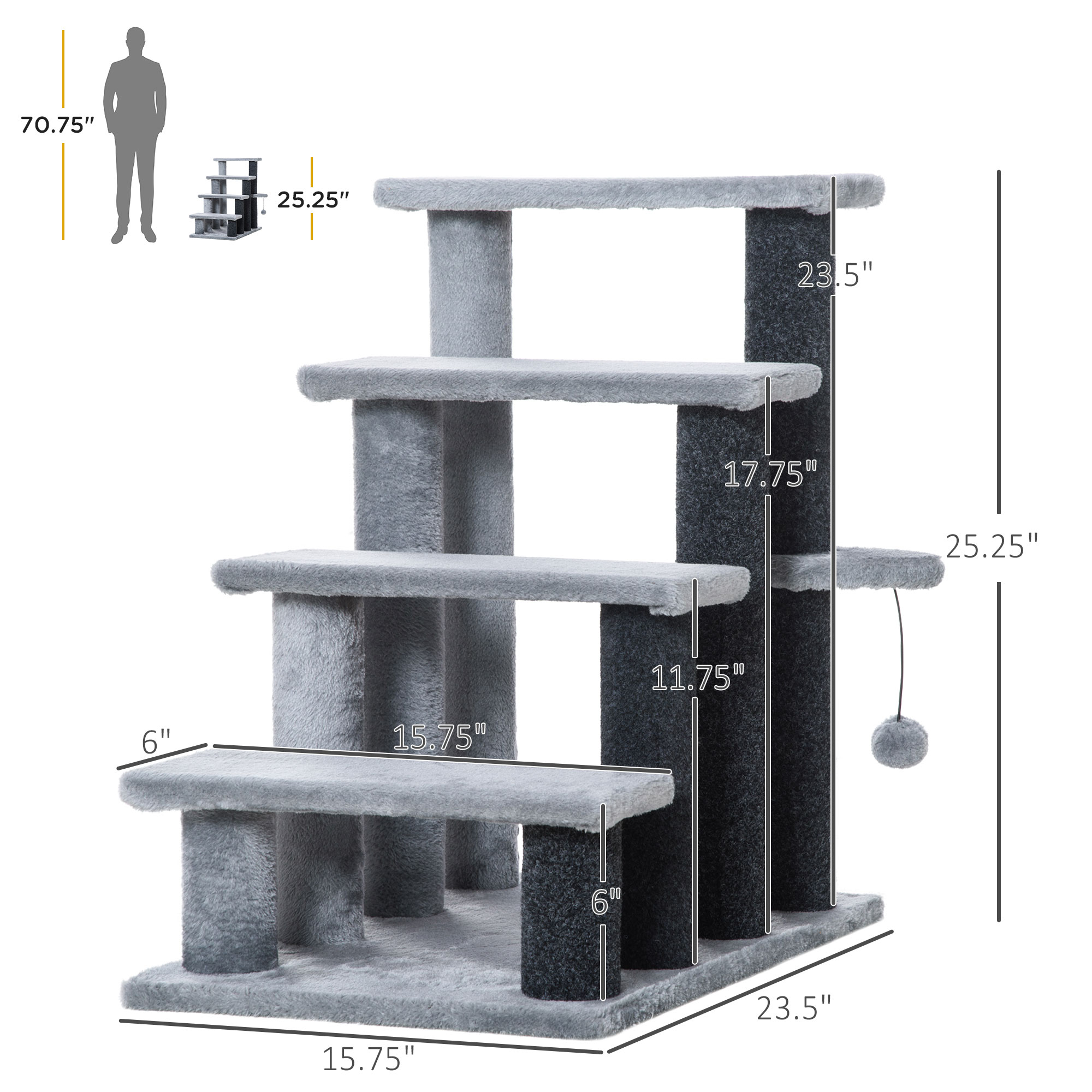 Cat Tree, Cat Tower Cat Stair Steps with Scratching Post, Hanging Play Ball for High Bed, Sofa, Indoor / Outdoor — image 2