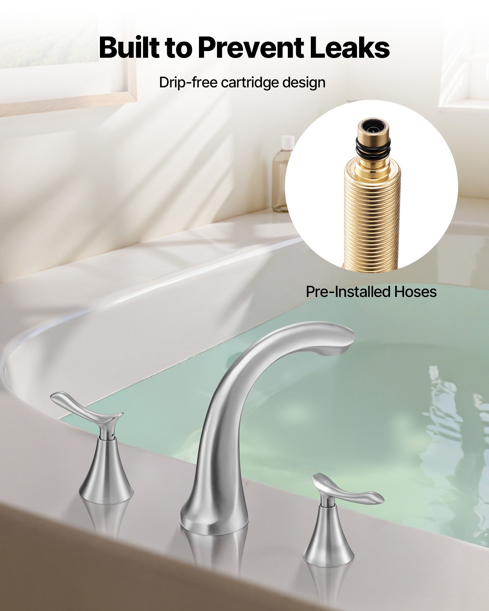 Fauceta de Baño Romano, 3 Hocicos con Cascada para Ducha de Baño, Conjunto de Grifos Gozne con 2 Manijas, Montaje en Mesa para Lavado de Mascotas, Adultos y Niños, Acero Inoxidable Brillante — imagen 4