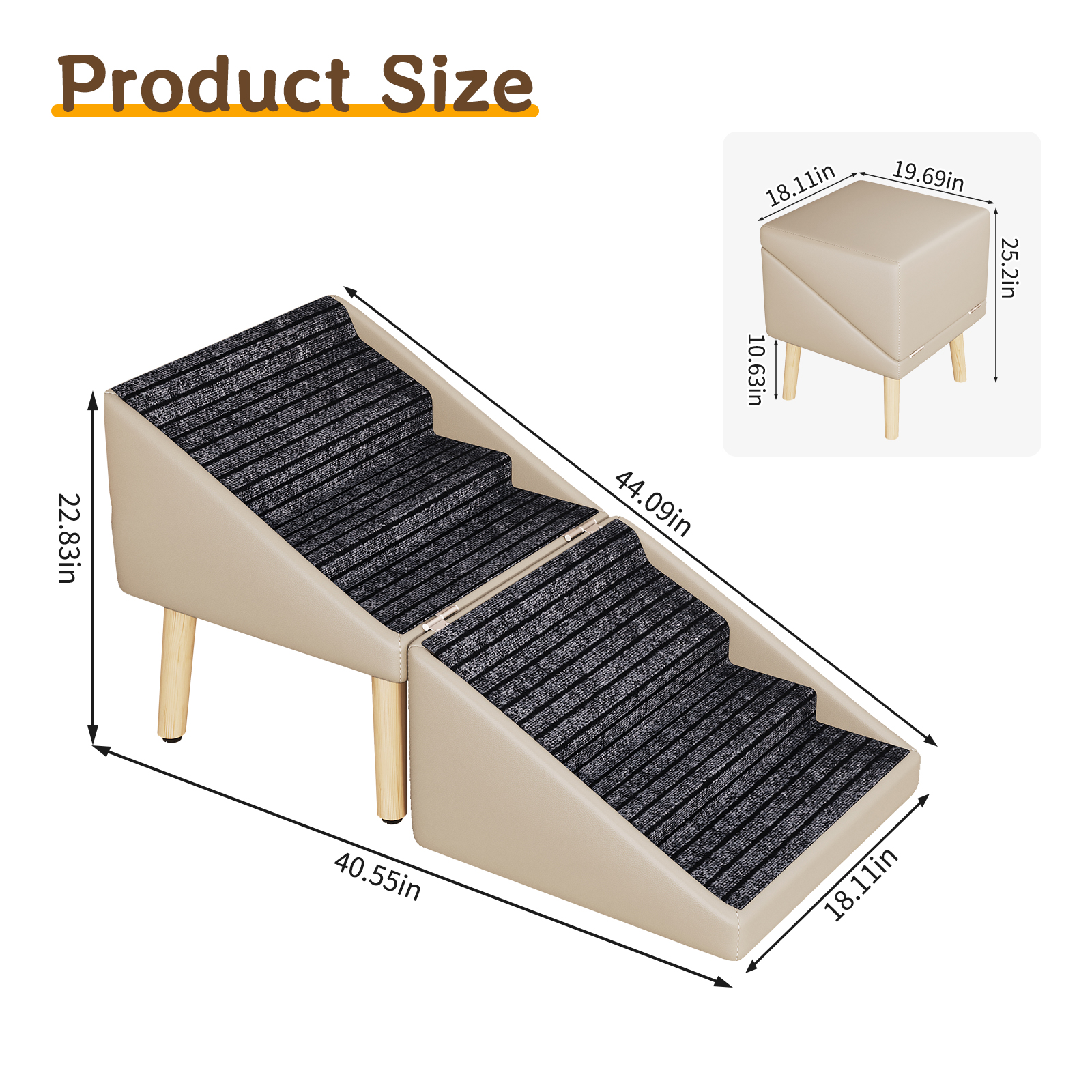Paso para Perros para Cama y Sofá - Escaleras de Madera 2 en 1 para Perros Grandes, Medianos y Pequeños, Diseño Split con Superficie Antideslizante Gris Claro — imagen 7