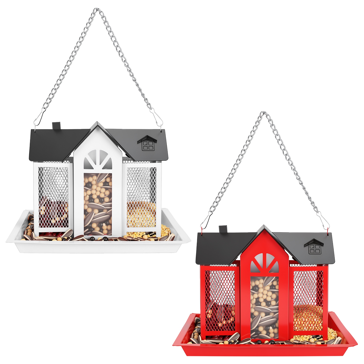 Casa de Comida para Pájaros Colgante Clásico Estilo Granja con Ventana Visible y Tapete Superior de 15,75 Pulgadas — imagen 10
