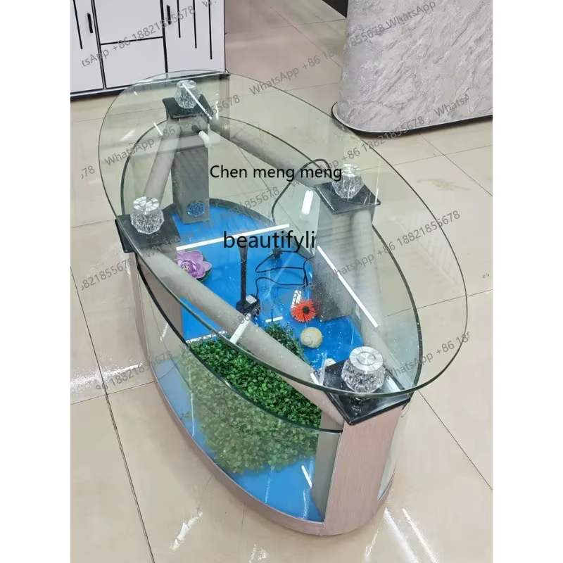 F181 l Oval Coffee Table Fish Tank Living Room Ecological Aquarium Glass Large Medium Size Desktop Creativity Change Water Turt — image 5