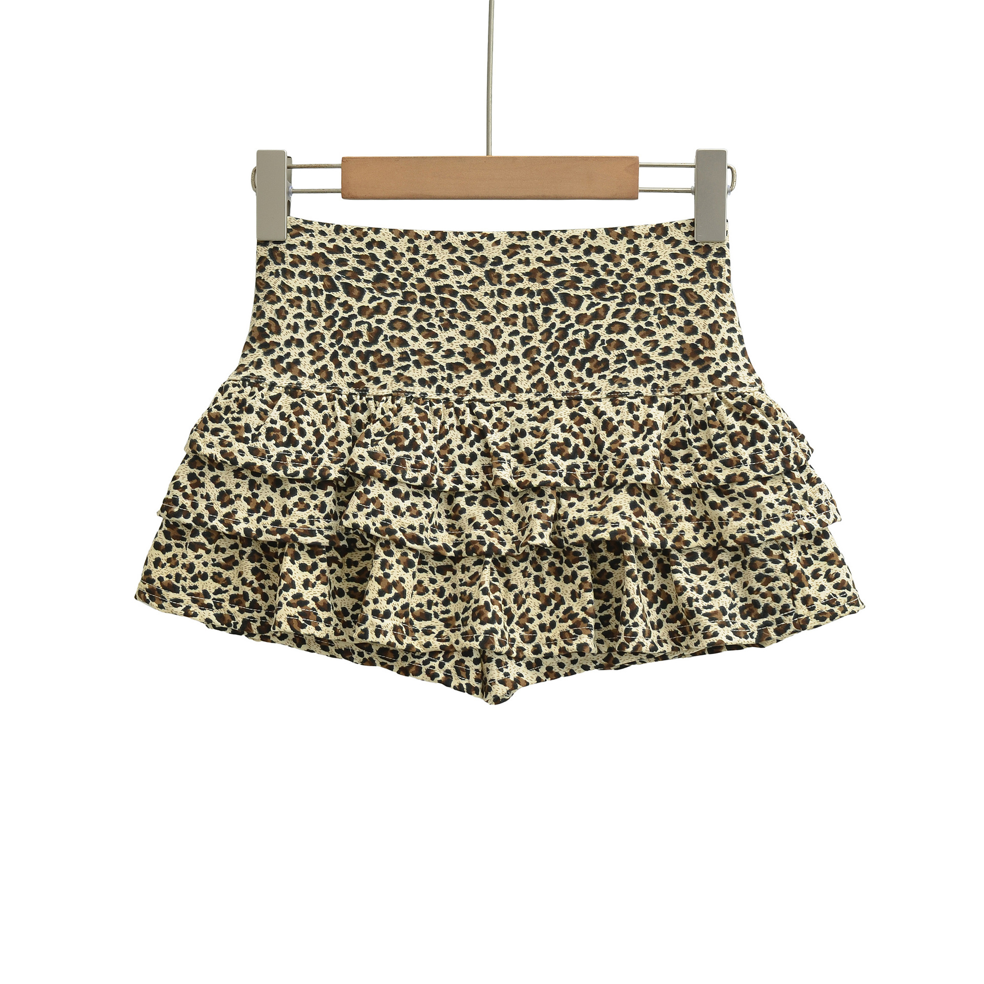 Leopard Print Mini Skirt with Ruffled Tiered Cake Design, A-Line High-Waisted Women's Skirt — image 5