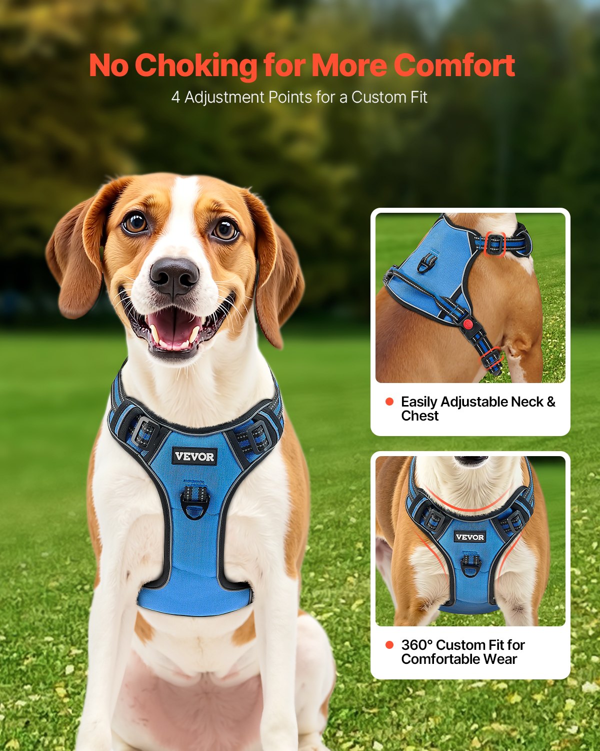 Arnes de Perro para Grandes Razas - Arnes Pet Sin Tirar, Ajustable con Cuerda de 5 pies, Manija, Anillos Metálicos, Cerraduras, Cosido Reflectante y Tela Oxford 600D — imagen 4