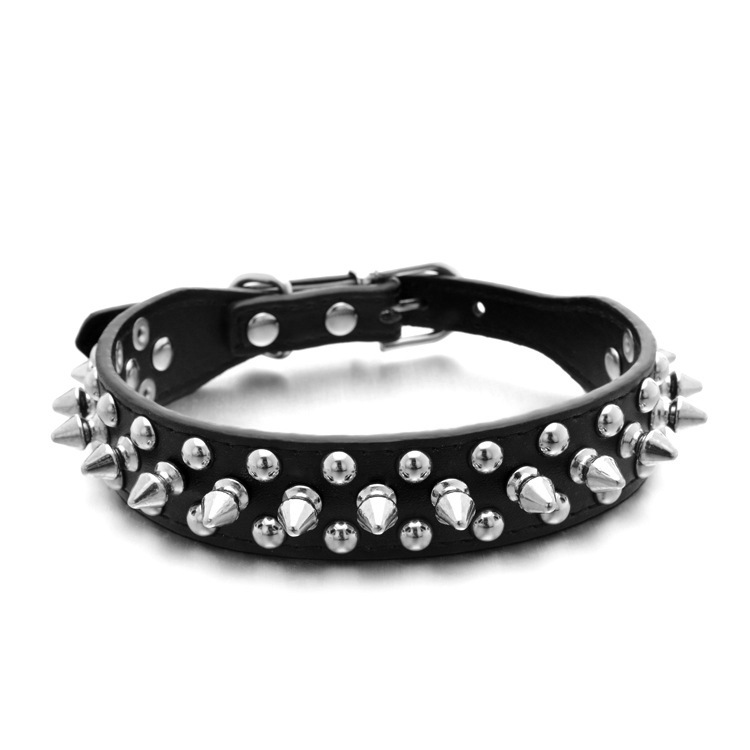 PU Leather Round Head Anti Bite Pet Collar Cool Rivet Nail Bullet Nail Punk Cat Dog Collar — image 1