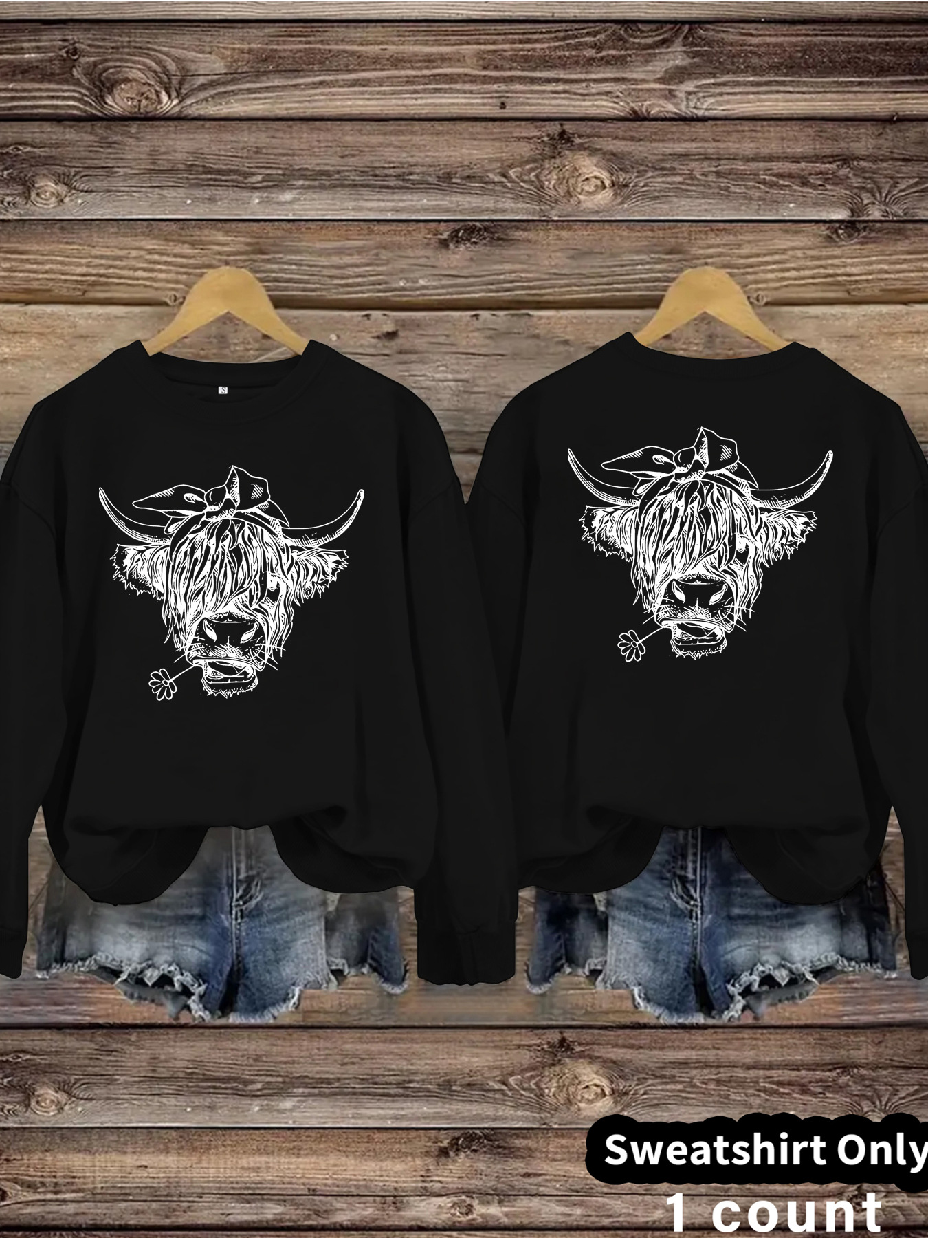 Cowboy Highland Cow Printed Loose Women's Velvet Hoodie — image 10