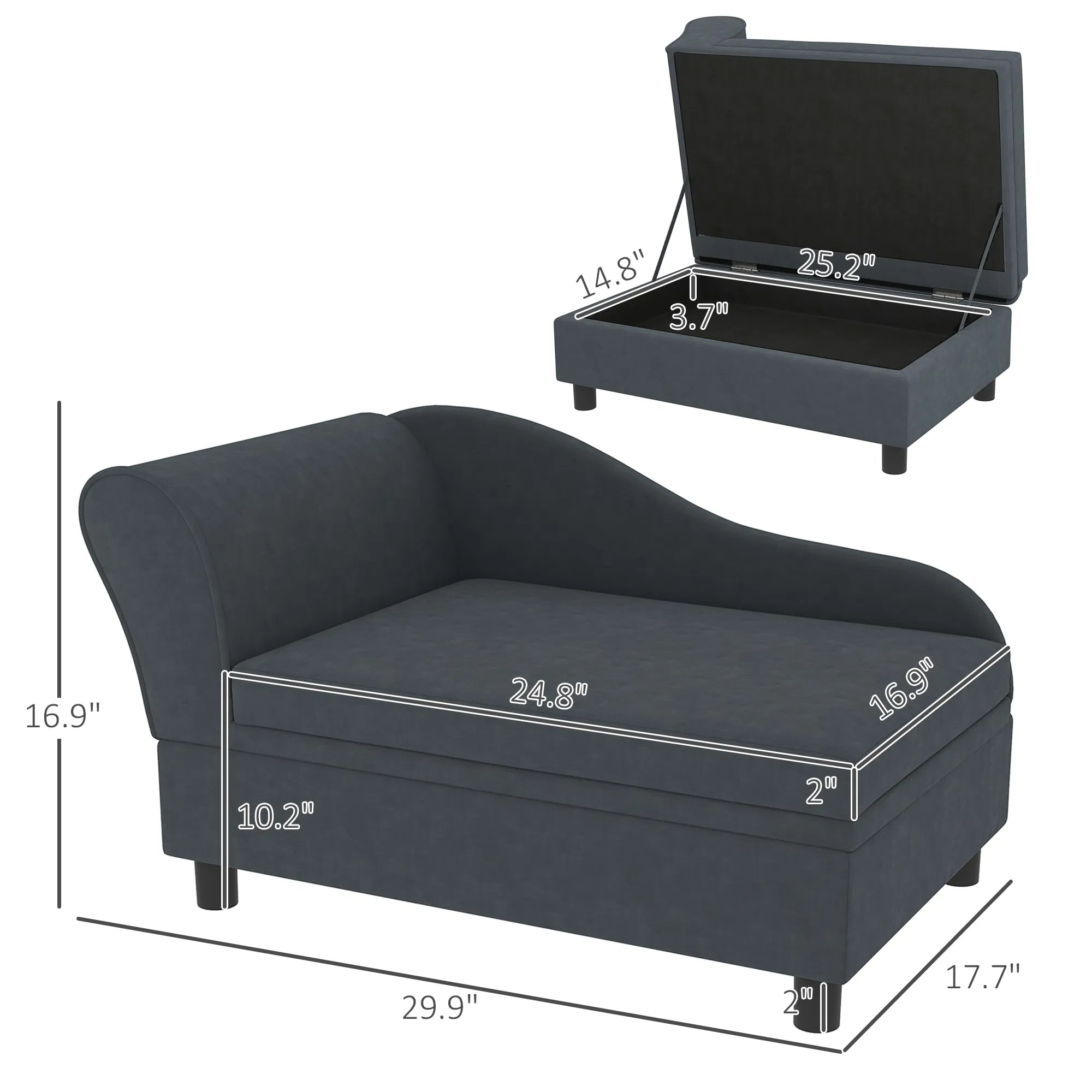 Pet Sofa Bed Couch With Storage, Pet Sofa For Cats And Small Dogs, Dark Gray — imagen 2