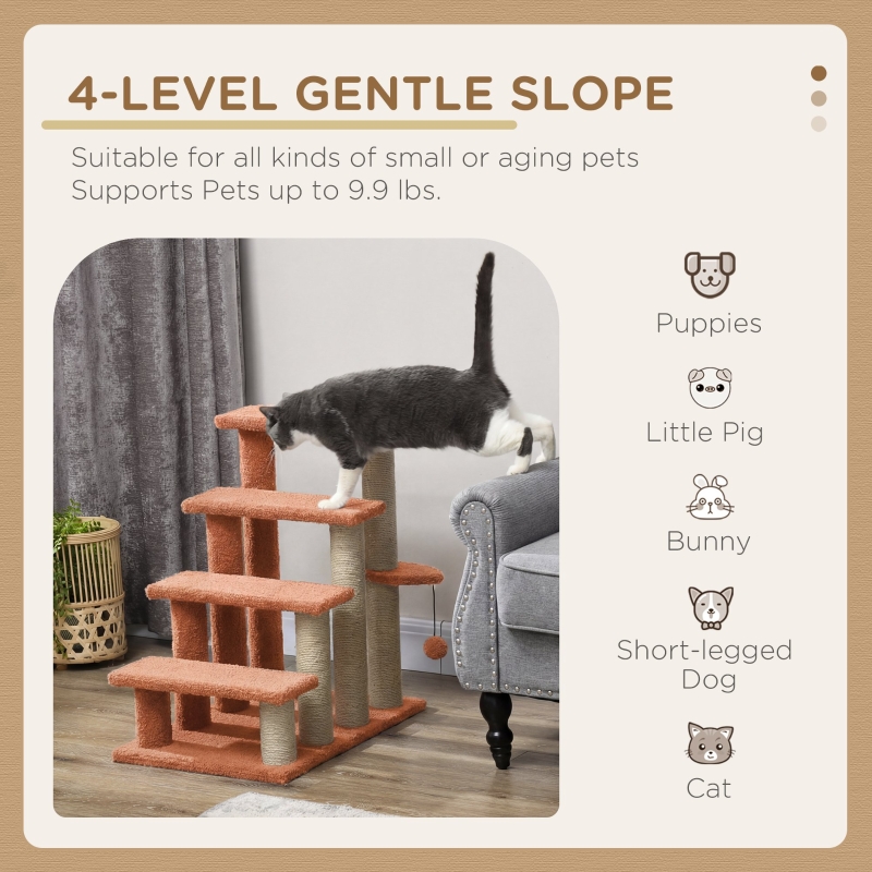Escalones para Gatos de 4 Niveles con Postes Rascadores para Cama Alta, Sofá, Marrón — imagen 4