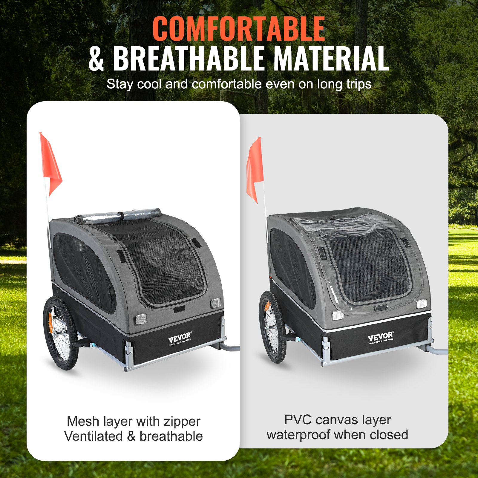 Dog Bike Trailer, Supports Up To 88 Lbs, Pet Cart Bicycle Carrier, Easy Folding Frame With Quick Release Wheels, Universal Bicycle Coupler, Reflectors, Flag, Collapsible To Store, BlackGray — image 3