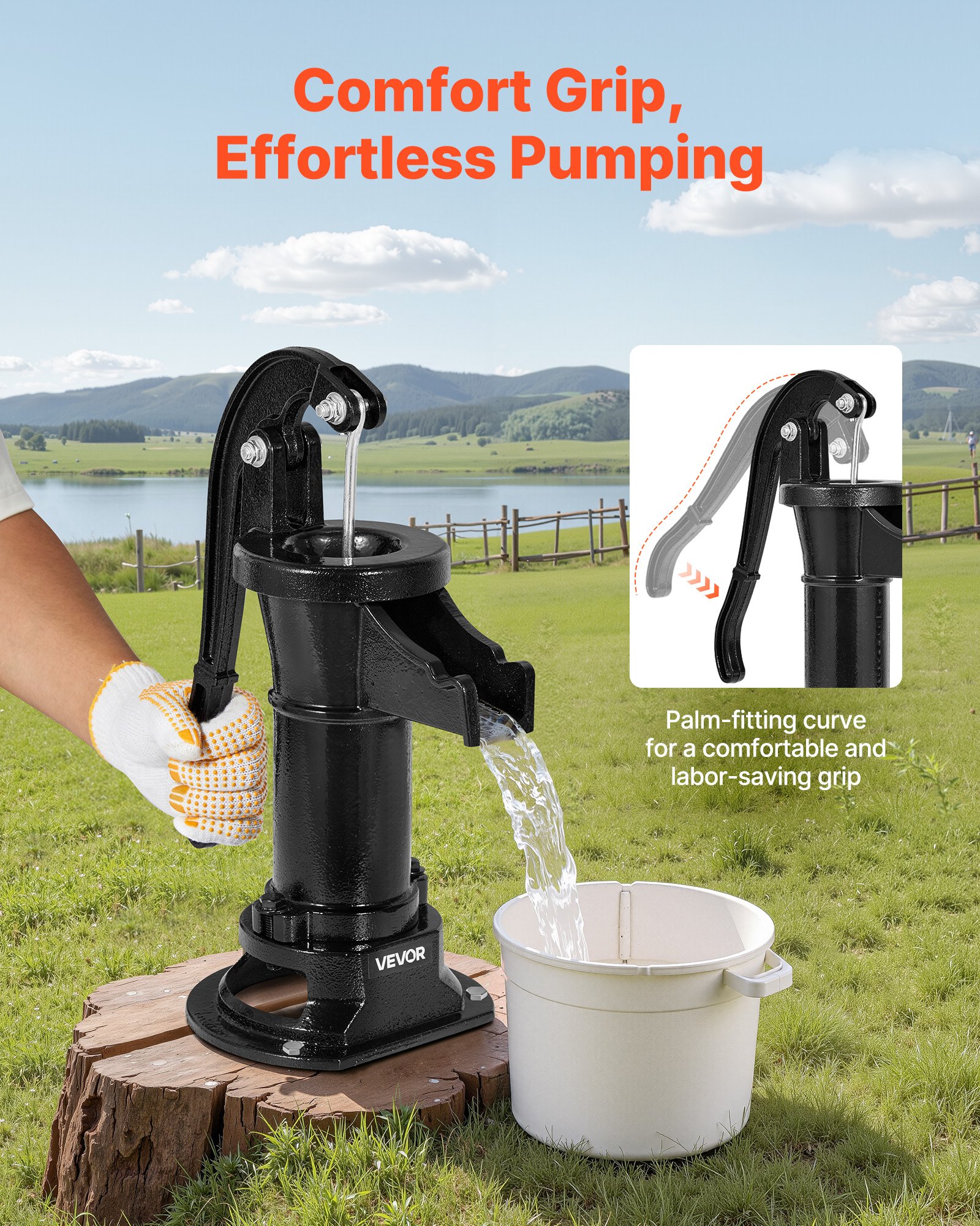 Well Hand Pitcher Pump, 25 Ft Maximum Lift, Antique Cast Iron Manual Hand Water Pump, NPT 1-1/4 In Connection, Easy Installation, Old Fashioned For Outdoor Garden, Pond, Backyard, Farm, Black — imagen 3