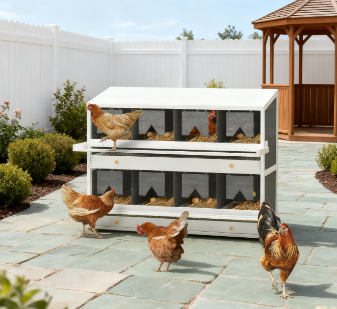 Chicken Nesting Box, 8 Compartment Wood Laying Boxes For Chicken Coop — imagen 1