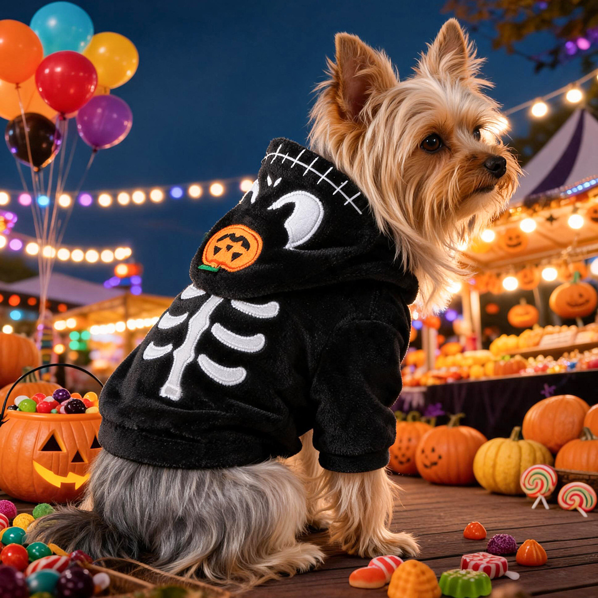 Halloween Pet Clothes Skull Skeleton Ghost Hoodie for Small Dogs and Cats Autumn Winter Festival Outfit — image 1