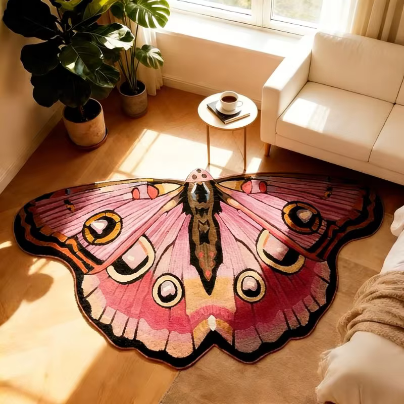 Móveis de Tapete con forma irregular para sala de estar, patrón de mariposa para decoración de dormitorio suave y acogedor tapete de piso grueso para sofá — imagen 2