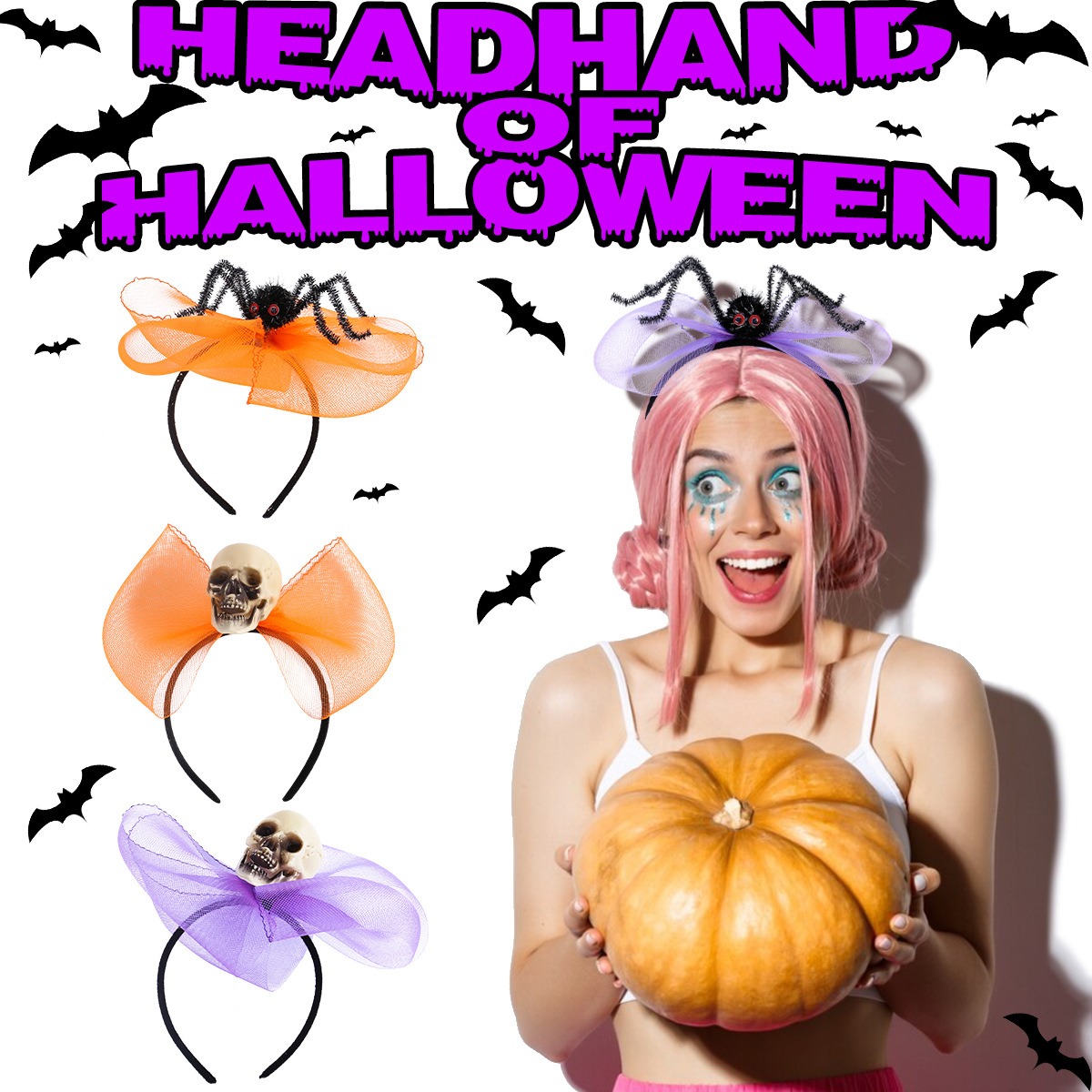Creative Halloween skull head decoration headband ghost party dance party spider butterfly knot web headband buckle — image 8