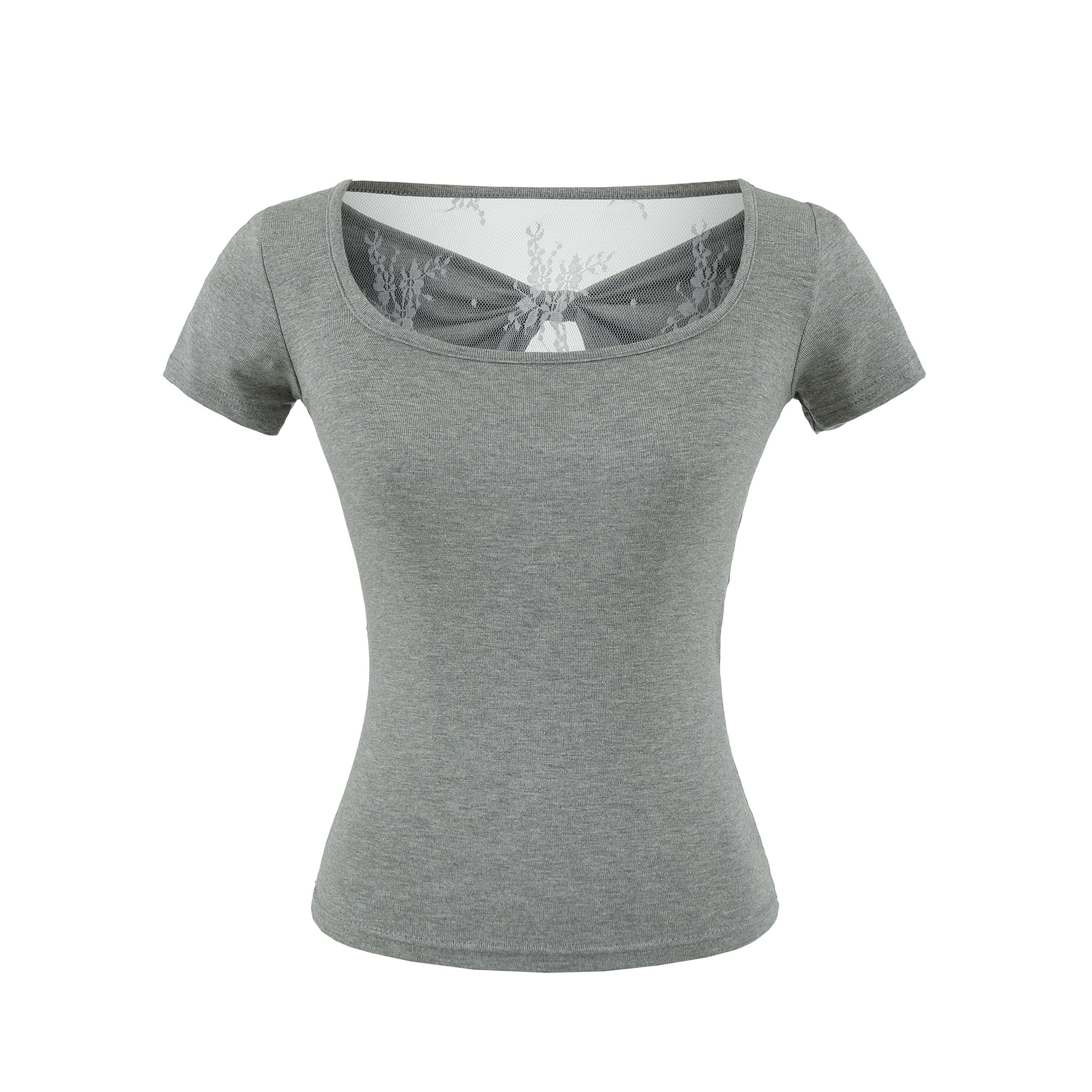 Ballet-style Girl Back Butterfly Knot Crop Top, Sexy Hollow-out Design Short Sleeve T-Shirt — image 1