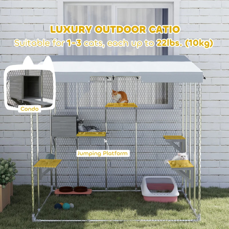 Galvanized Steel Large Catio With Waterproof Canopy, Sleeping Box, Jumping Platforms, For 1-3 Kittens, SilverMultiple Packages Shipped. Please Pay Attention To The Dimensions And Weight In The Details — image 6