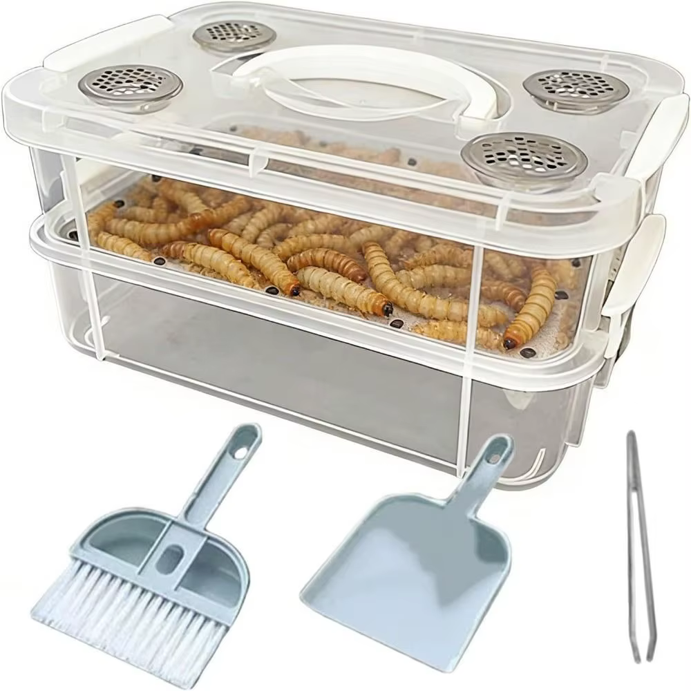 Transparent Mealworm Breeding Box Moisture-proof Double-Layer Corn Worm Feeding Farm Bin Odor Control Screening Feces Breeding