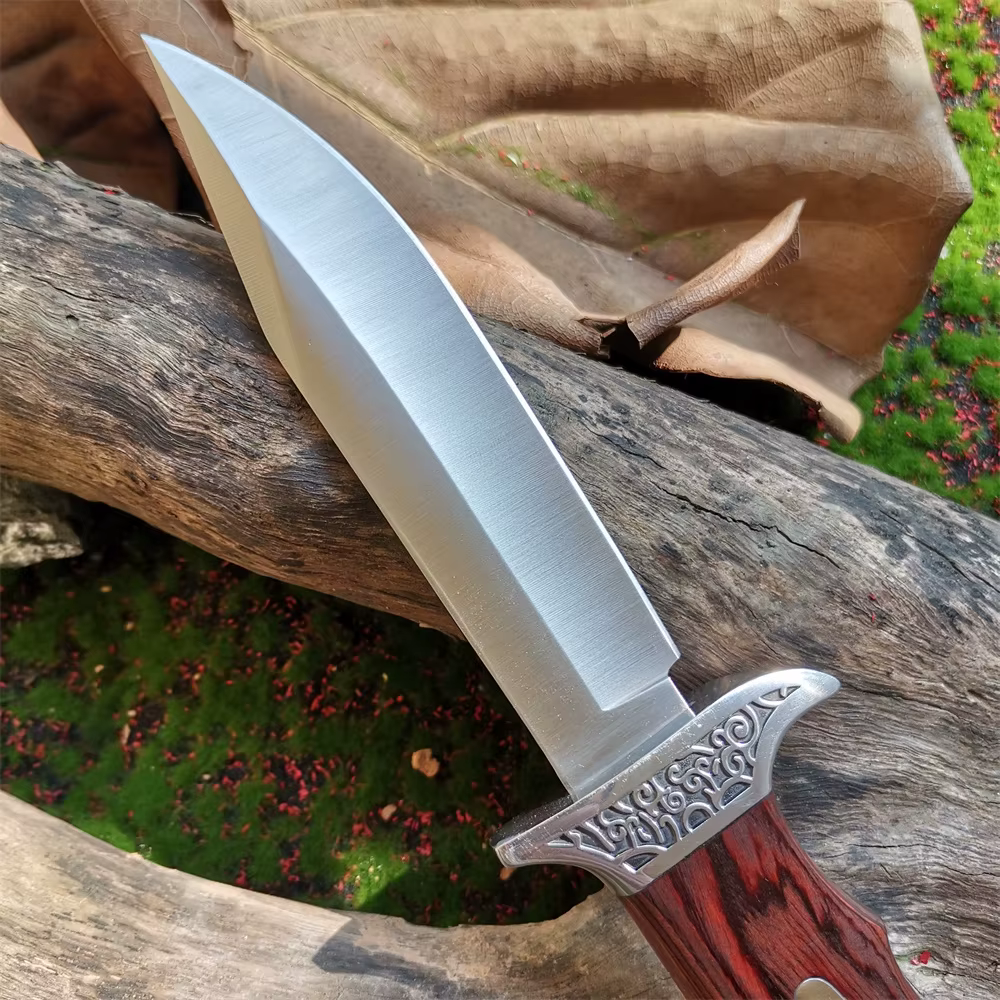 Outdoor Camping Knife, Fixed Blade Straight Knife with Wood Handle, 7Cr13 Steel Blade, Tactical and Survival Tool with Scabbard — image 5