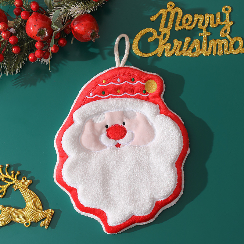 Christmas coral fleece hand towel hanging type absorbent quick drying cloth, kitchen and bathroom hand towel pendant — image 5