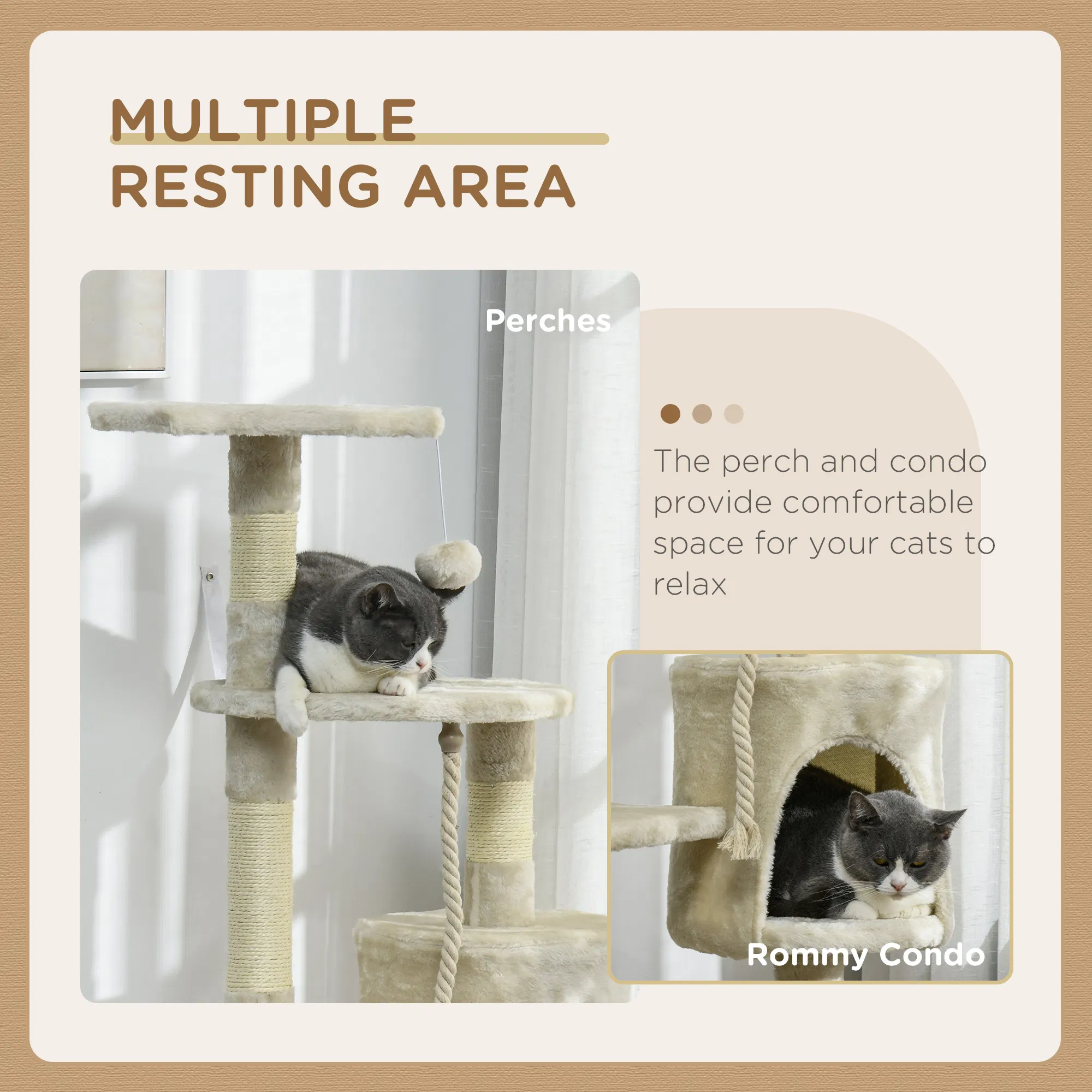 46" Scratching Cat Tree Multi Level Activity Center Kitty Condo Furniture Post Beige — image 2