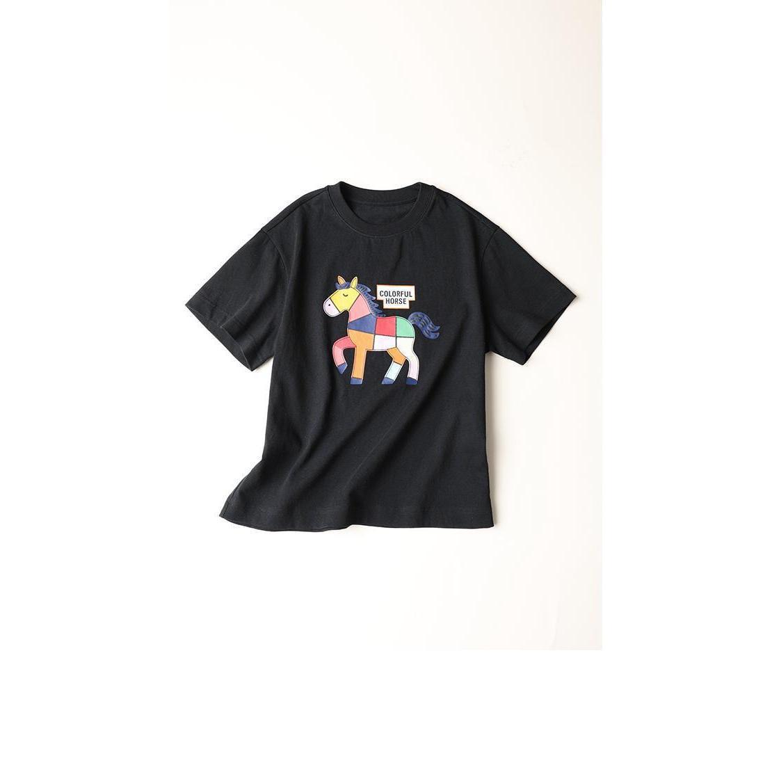 Children's Short Sleeve T-Shirt, Kids' Middle to Large Girls' T-Shirt, Cute Little Horse Print — image 2