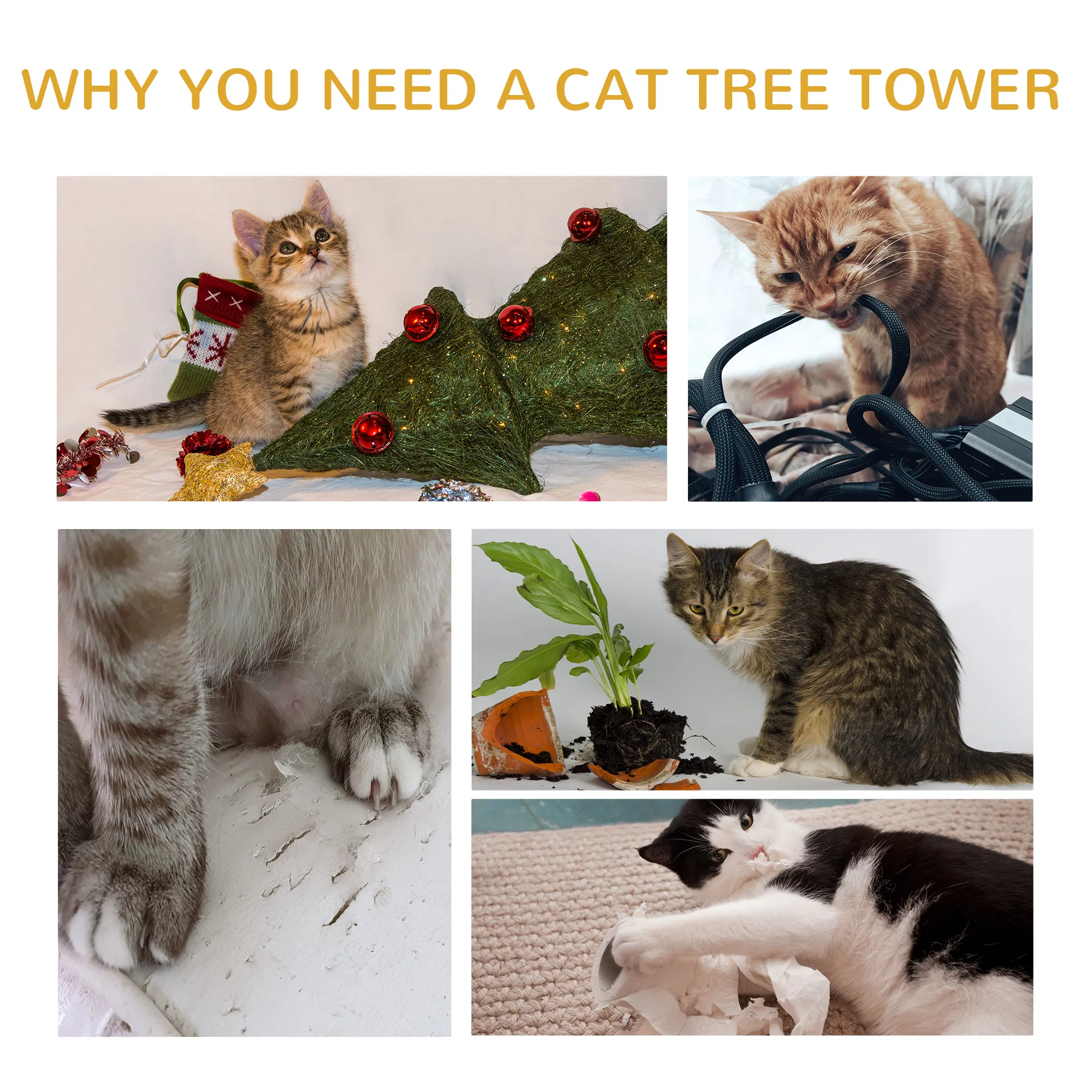 Cat Tree Kitty Tower with Sisal Mat Scratching Post, Cat Bed, Cushion, Perch, 18" x 18" x 36", Light Blue — image 5