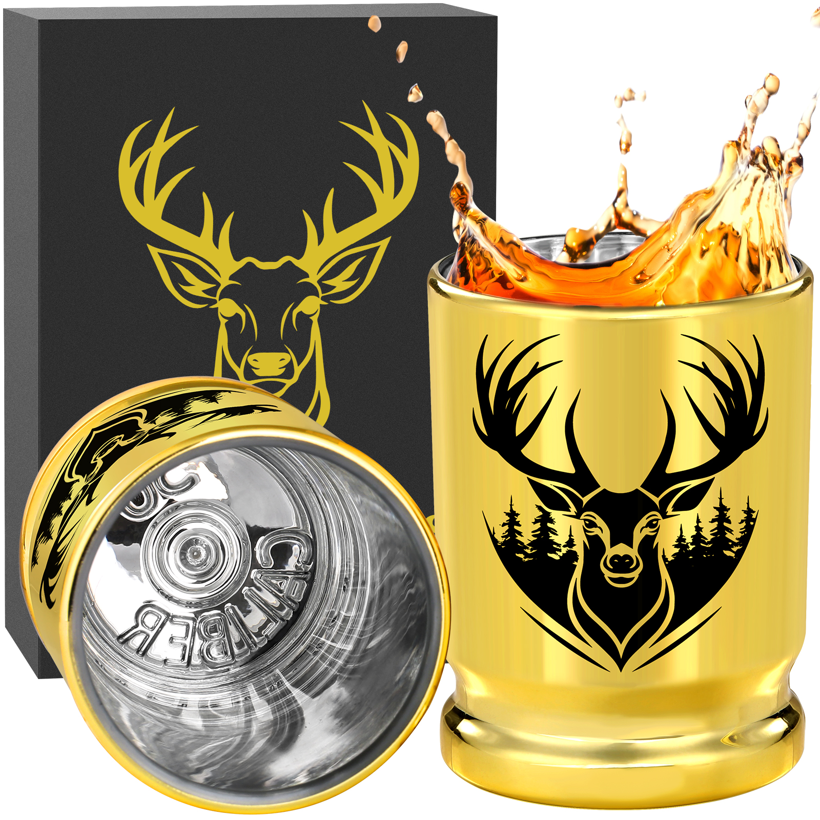2pcs 50 Caliber Deer Head Golden Plastic Wine Glasses With Gift Box - Leak Proof, Reusable - Stylish Animal Print Design, Suitable For Whiskey, Tequila, Etc — image 7