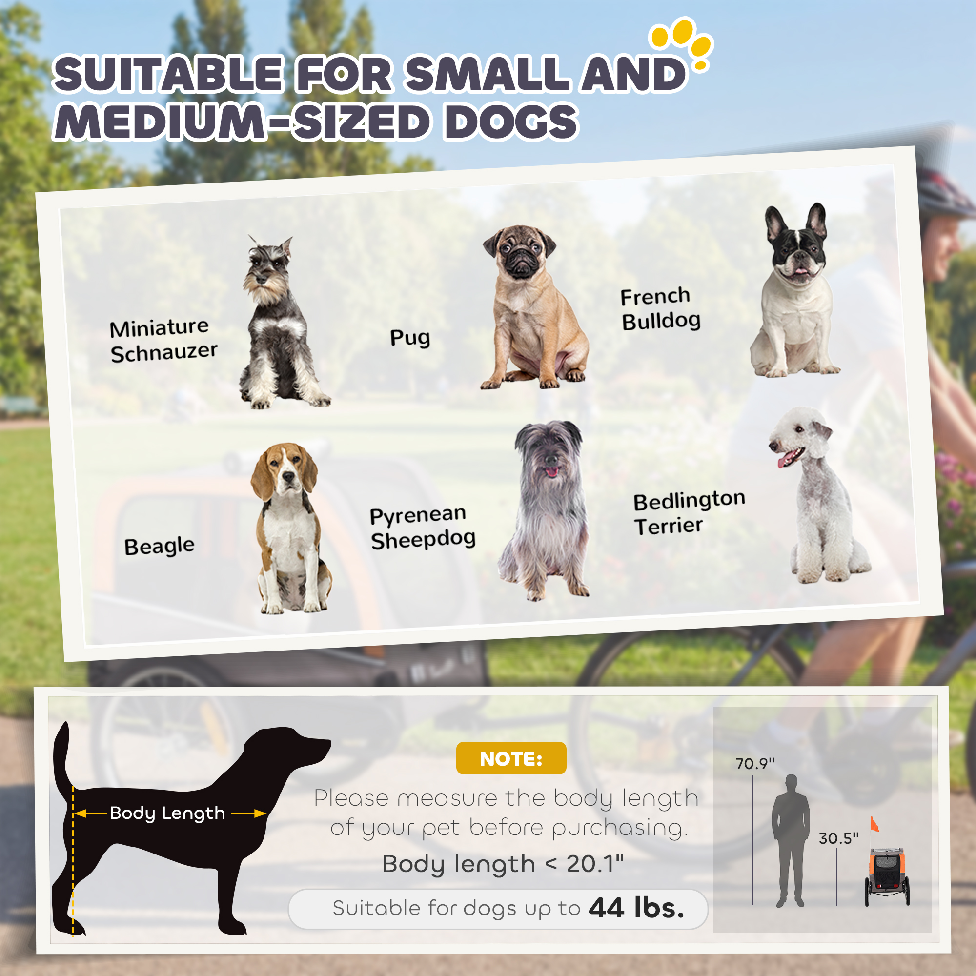 Remolque para Perros de Bicicleta, Carrito de Mascotas con 2 Entradas, Ruedas de Liberación Rápida, Reflectores, Bandera y Cuerda de Seguridad — imagen 2