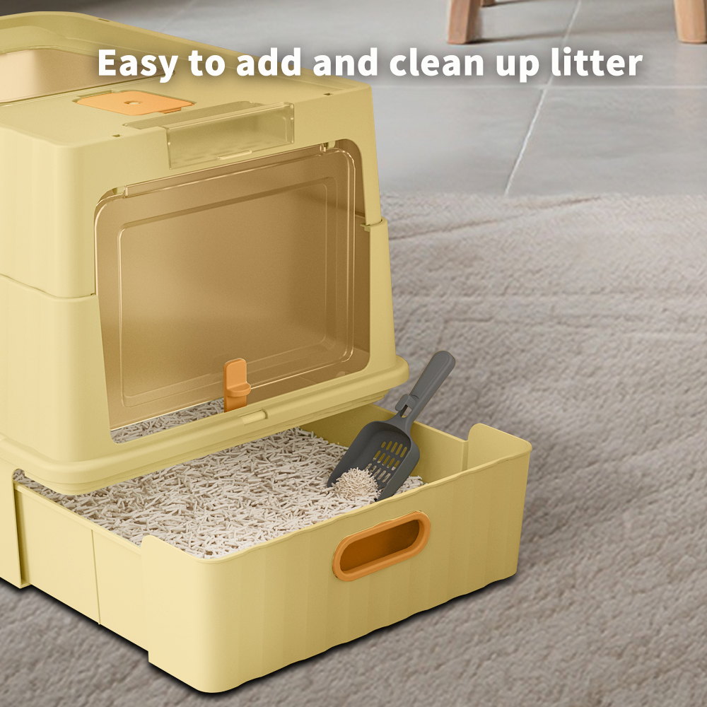 Caja de Arena para Gatos con Acceso Doble y Cierre Total, Diseño Anti-Rastro en Entrada Superior, Espacio Ampliado para Orinar con Cuchara de Limpieza — imagen 17