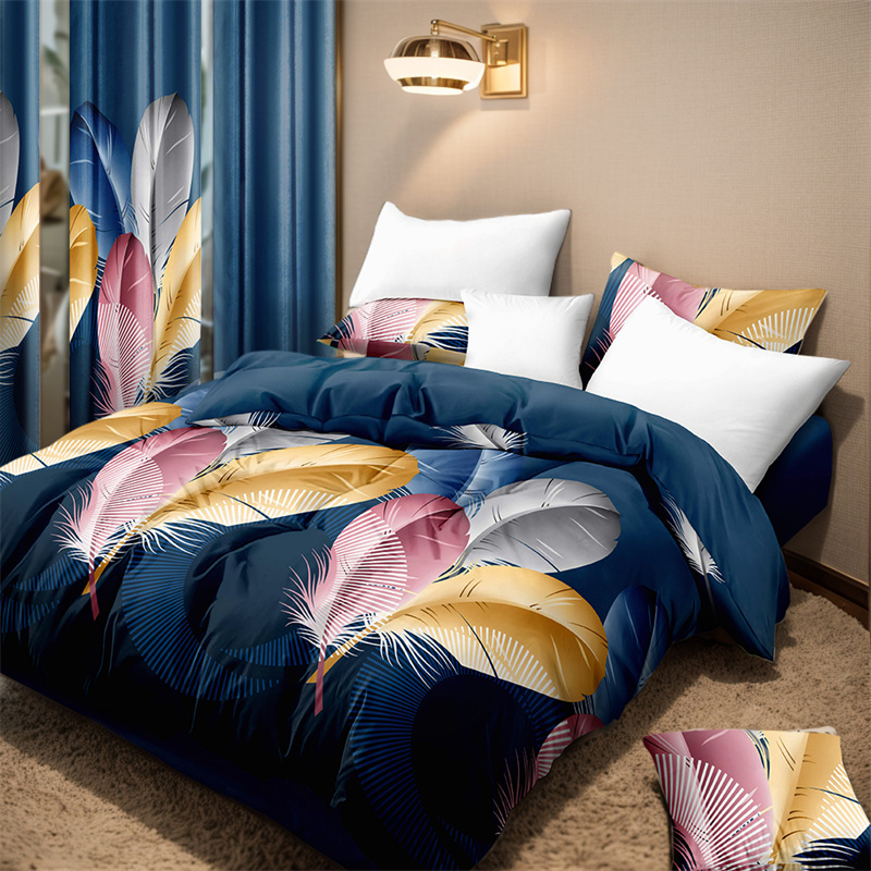 9 Piece Room In A Bag Quilt And Curtain Set, US Designer Navy Blue Boho Feather Print Heavyweight Bedspread With 6 Customizable Window Panels, Pet-Friendly High GSM Coverlet — image 6