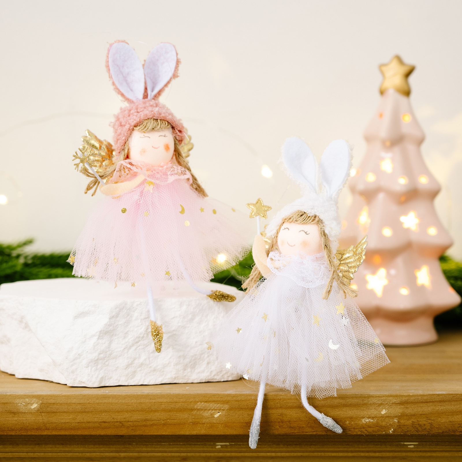 Christmas Decoration Rabbit Ears Angel Ornaments Tree Wings Girl Angel Hanging Decor — image 4