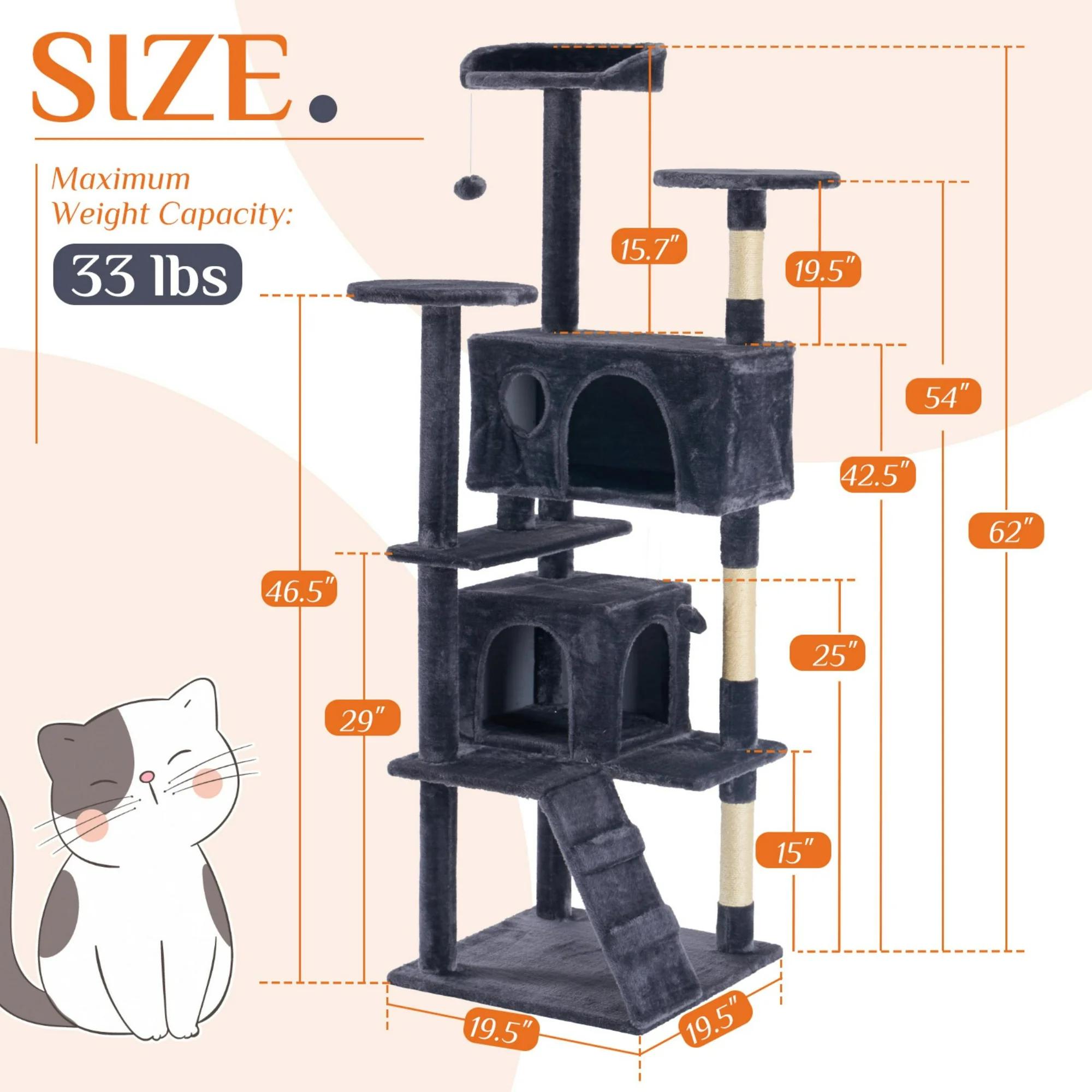 Large Cat Tree Tower, 62-70-80 Cat Tree Large Cats, Multi Level With Scratching Post, Cozy Cat Jumping Platform Space, Grey — image 2