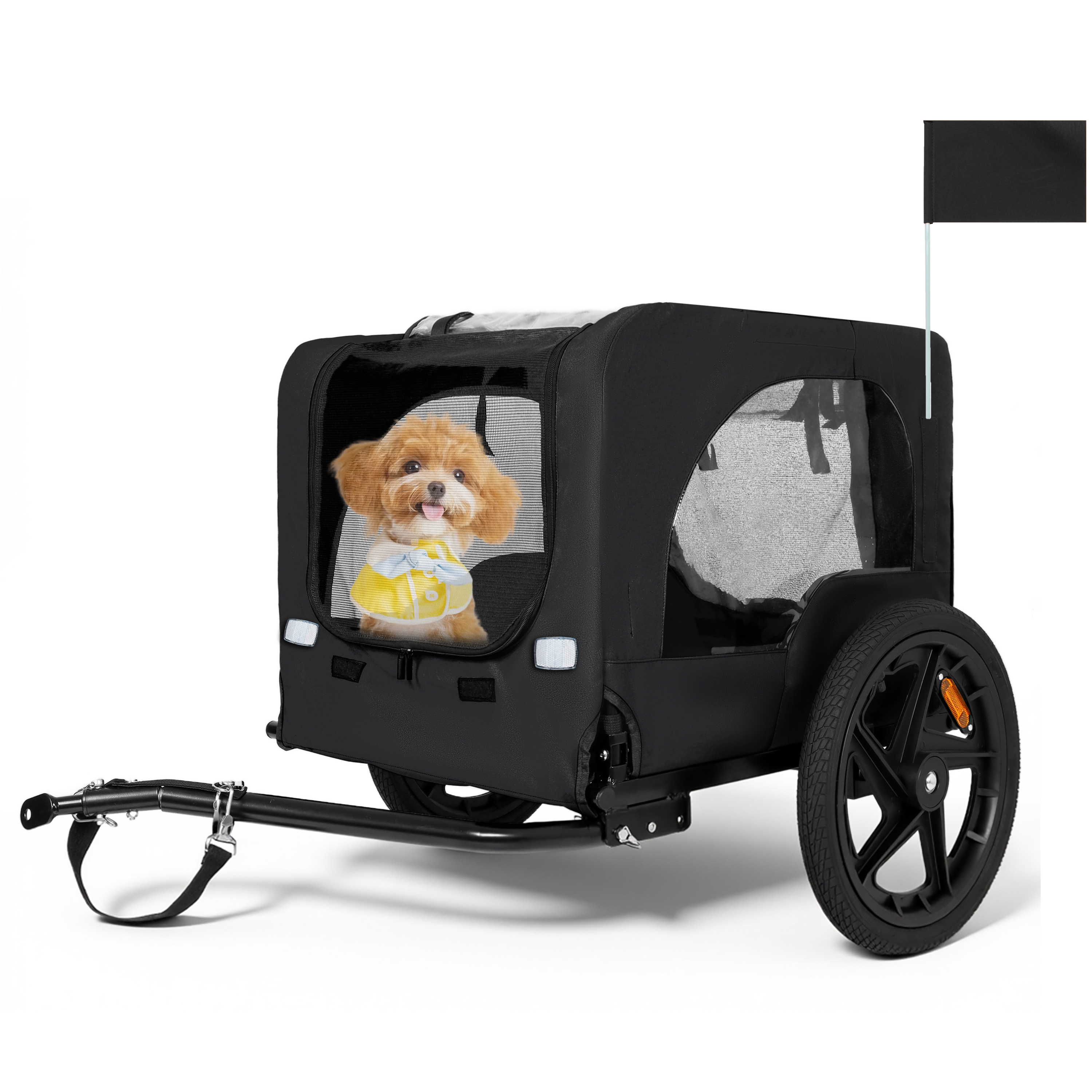 Outdoor Heavy Duty Collapsible Pet Bike Trailer With 16-Inch All-Terrain Wheels & Universal Hitch - Foldable Dog Cargo Carrier Cart For Bicycles, Black — image 1