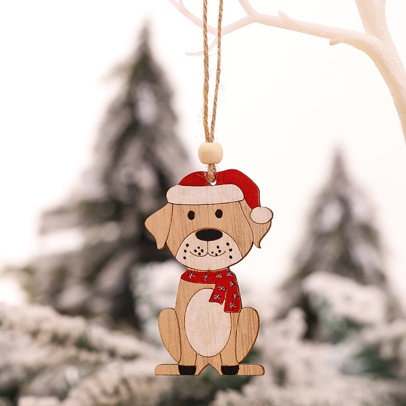 4 Piezas de Adornos Colgantes de Madera con Diseño Creativo de Perro con Gorro Rojo, Decoración para Árbol de Navidad, Feliz Navidad — imagen 3