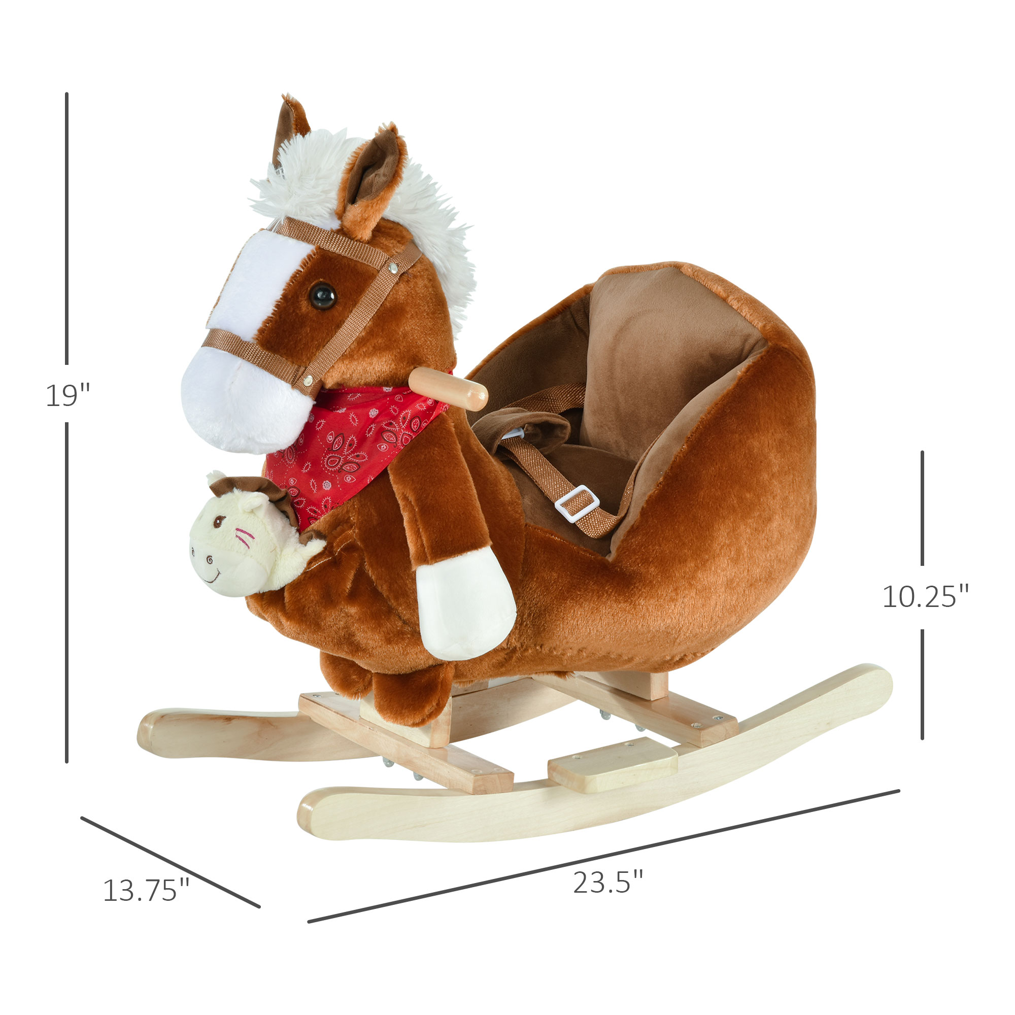 Kids Ride-On Rocking Horse Toy, Rocker With Lullaby Song, Hand Puppets & Soft Plush Fabric For Children 18-36 Months, Brown — image 4