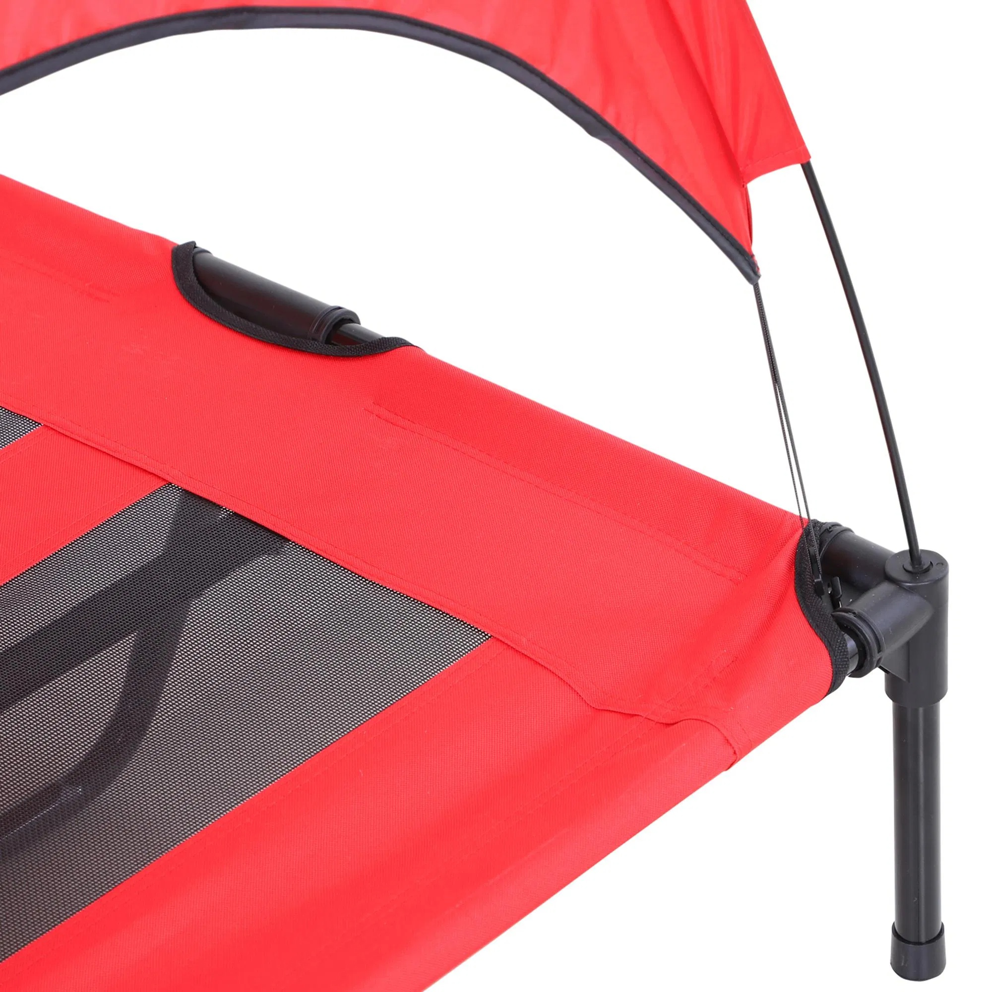 Cama Elevada para Perros de 48" x 36" con Sombrilla UV y Protección contra el Sol, Colchón Portátil para Canes Medianos y Grandes con Soporte de 110 lbs, Rojo — imagen 8