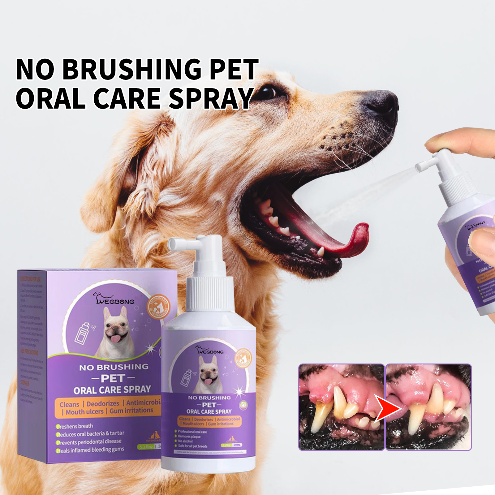 Yegbong Dog And Cat Tooth Cleaning Spray, Pet Mouth Cleaning Breath Fresh Deodorizing Cleaning Spray — image 2