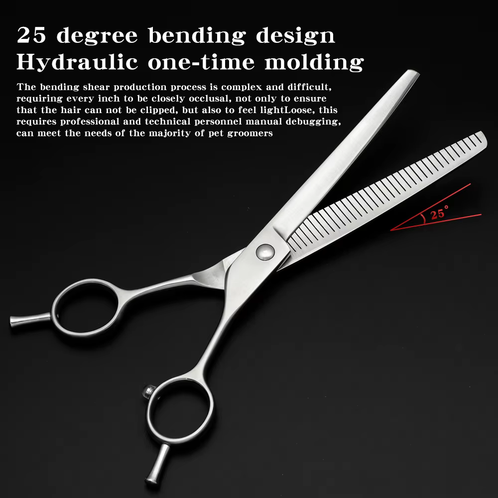 Professional Pet Beauty Scissors 7-inch Pet Trimming Scissors VG10 Hair Removal 55% Fine Trimming Bent Pong Thinning Scissors — image 5