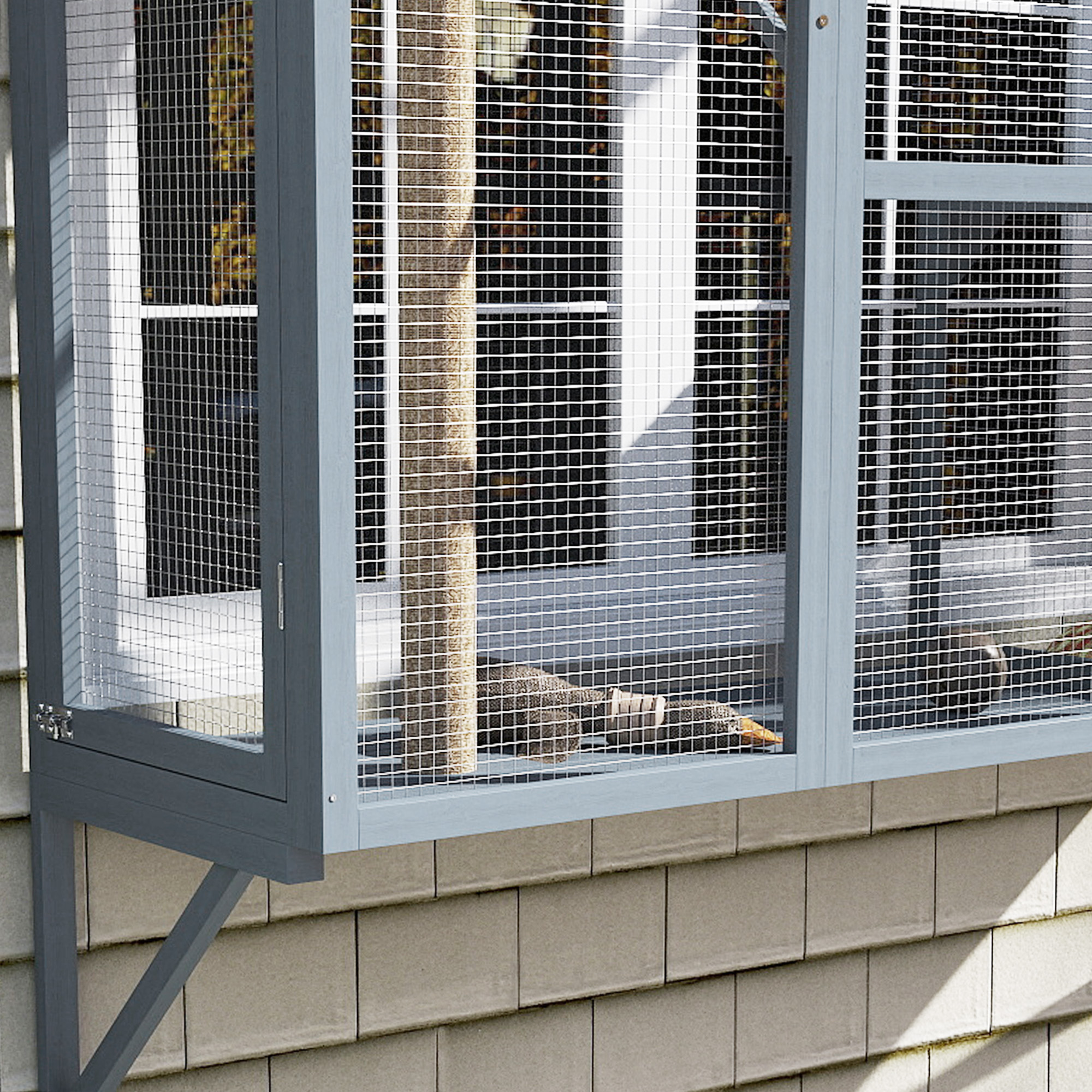 Catio Exterior para Gatos, Ventana para 2-3 Gatos Grandes con 2 Plataformas de Salto y Palo de Escarbar — imagen 3