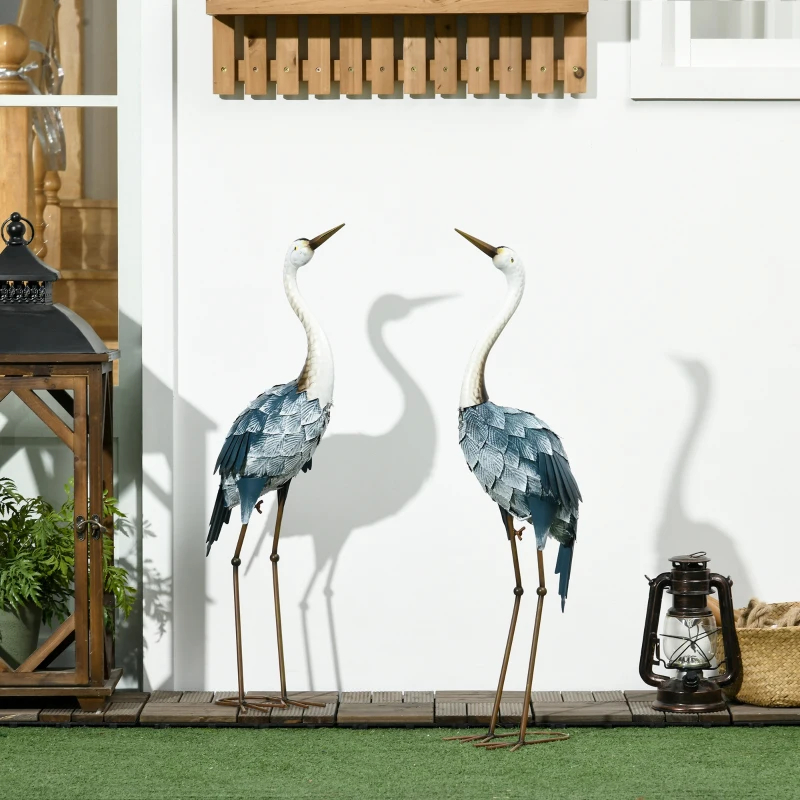 Crane Garden Statues, 28.5 29 Standing Bird Sculptures, Metal Yard Art Decor, Landscape Decoration Set Of 2, Blue — imagen 6