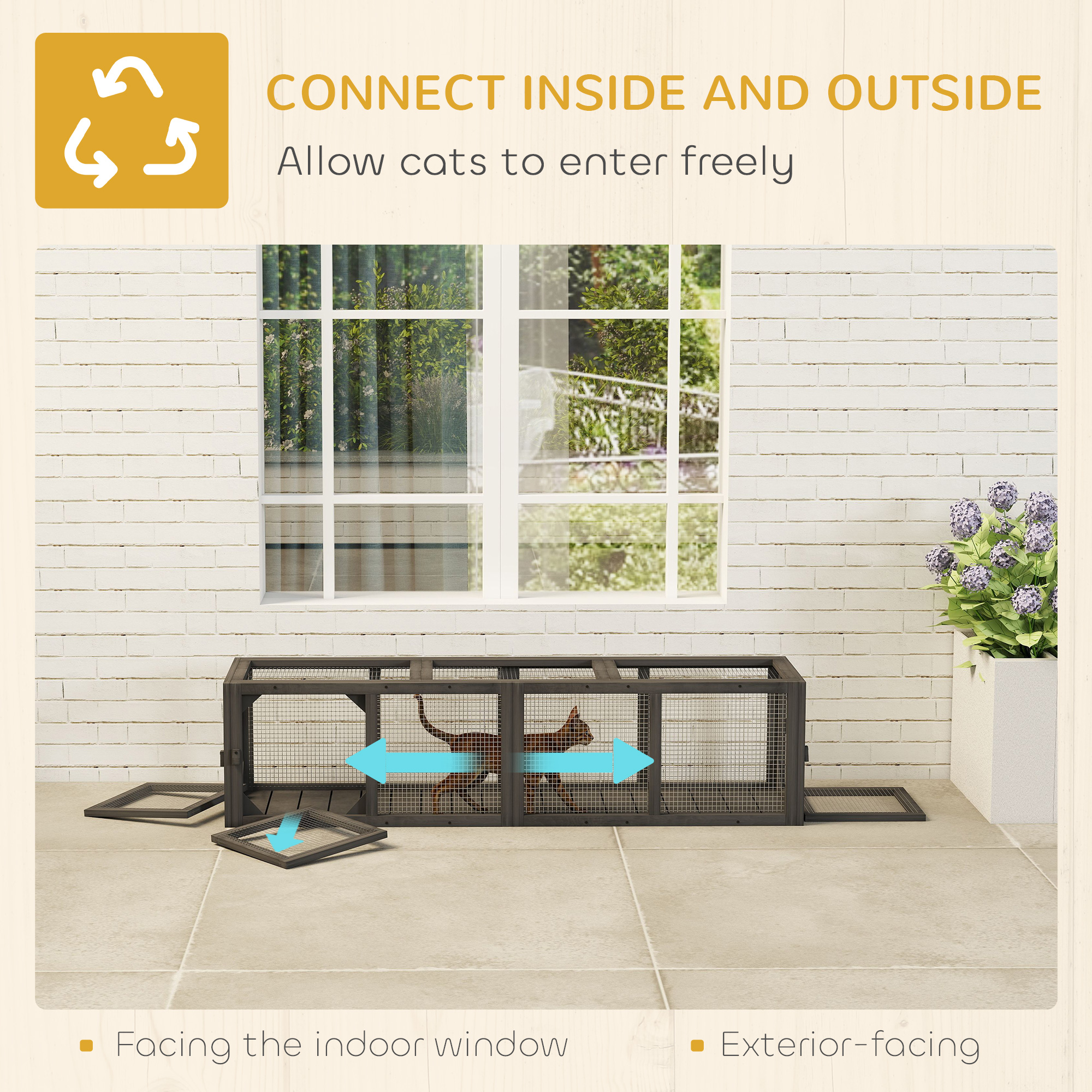 Outdoor Cat Tunnel, 59" Wooden Play Cat Enclosure, Extendable Pet Run With 3 Doors For Kitty, Puppy, Gray — image 2
