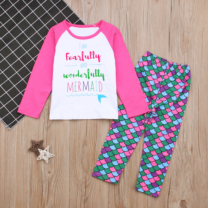 Hermoso y Lindo Conjunto de Pijama Estampado de Sirena para Niñas, Camiseta de Manga Larga con Pantalón, Ropa de Dormir — imagen 2
