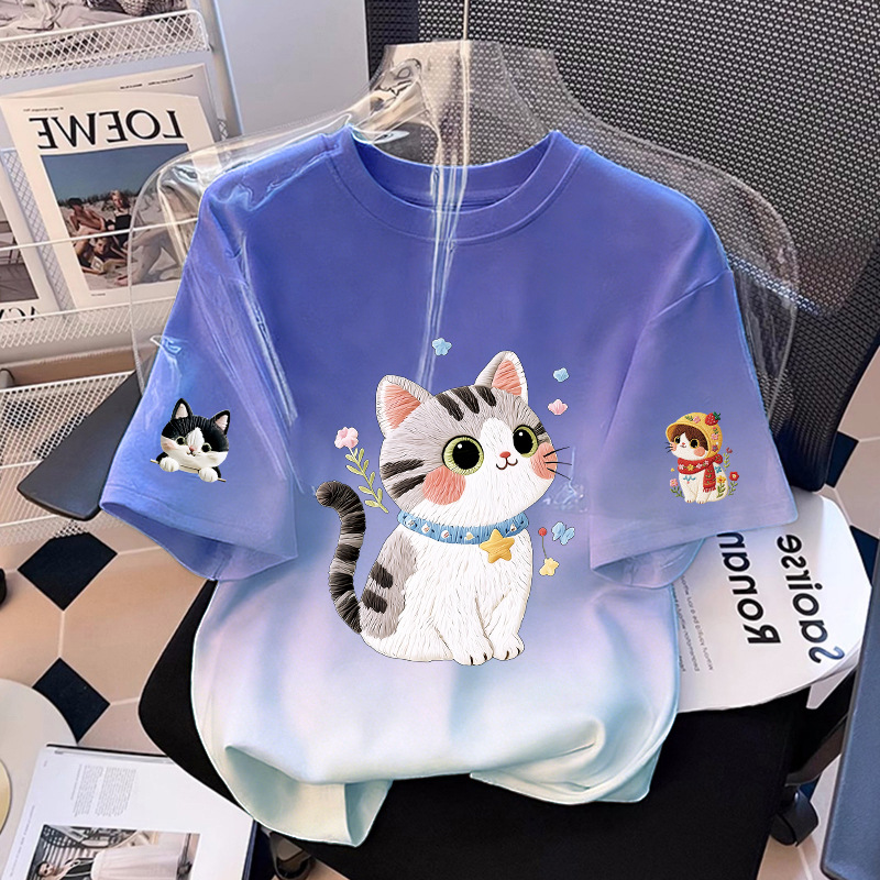 Girls' Short Sleeve T-Shirt Cat Print Casual Top — image 12