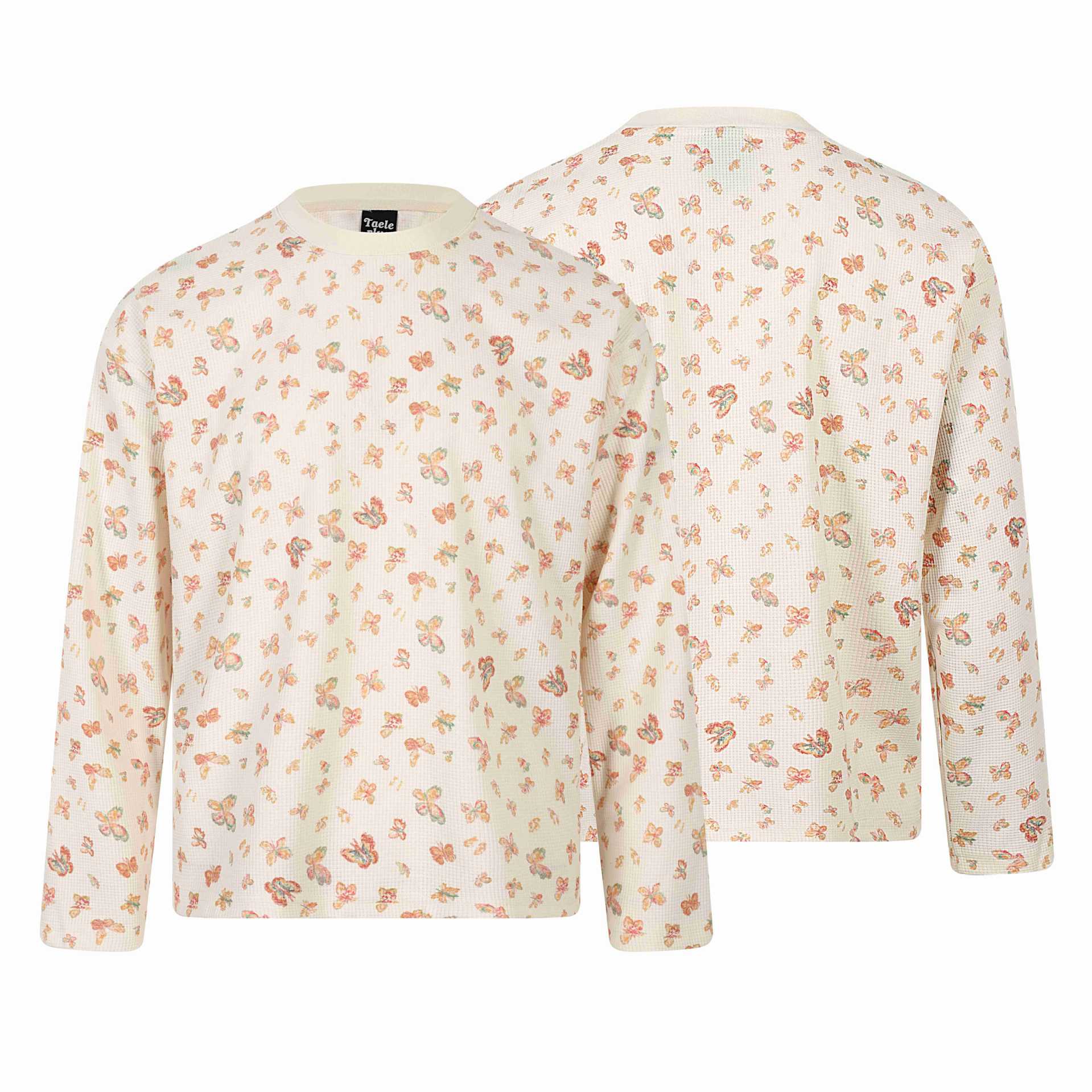 Trendy Graffiti Butterfly Floral All-over Print Round Neck Loose Long Sleeve T-Shirt — image 6